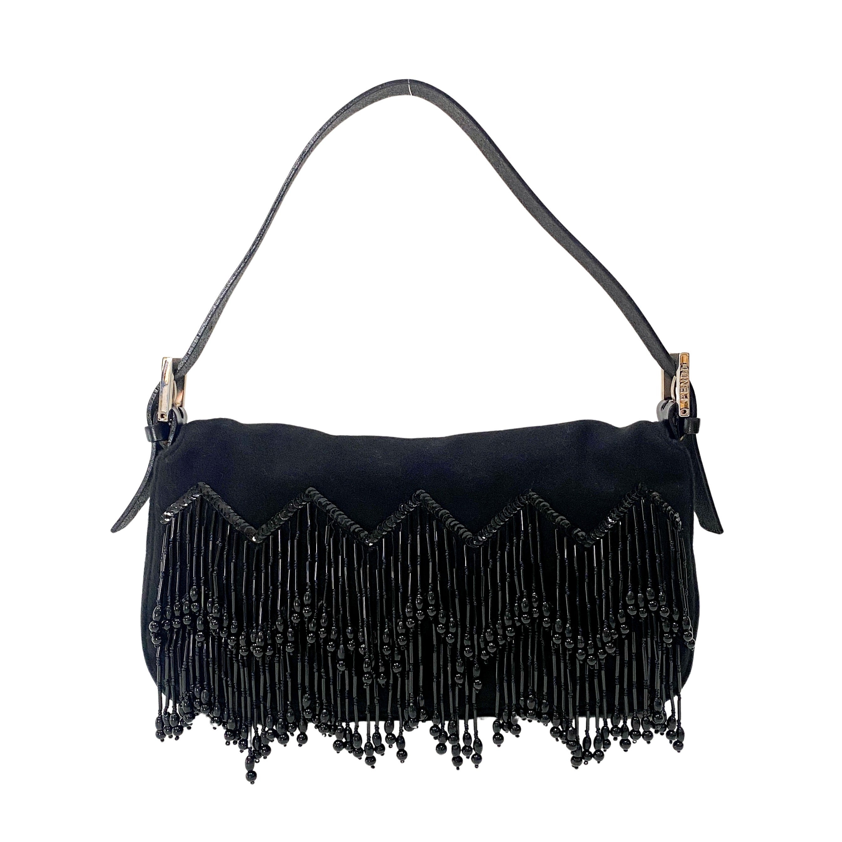 Baguette Limited Edition Black Cashmere and Beaded Shoulder Bag