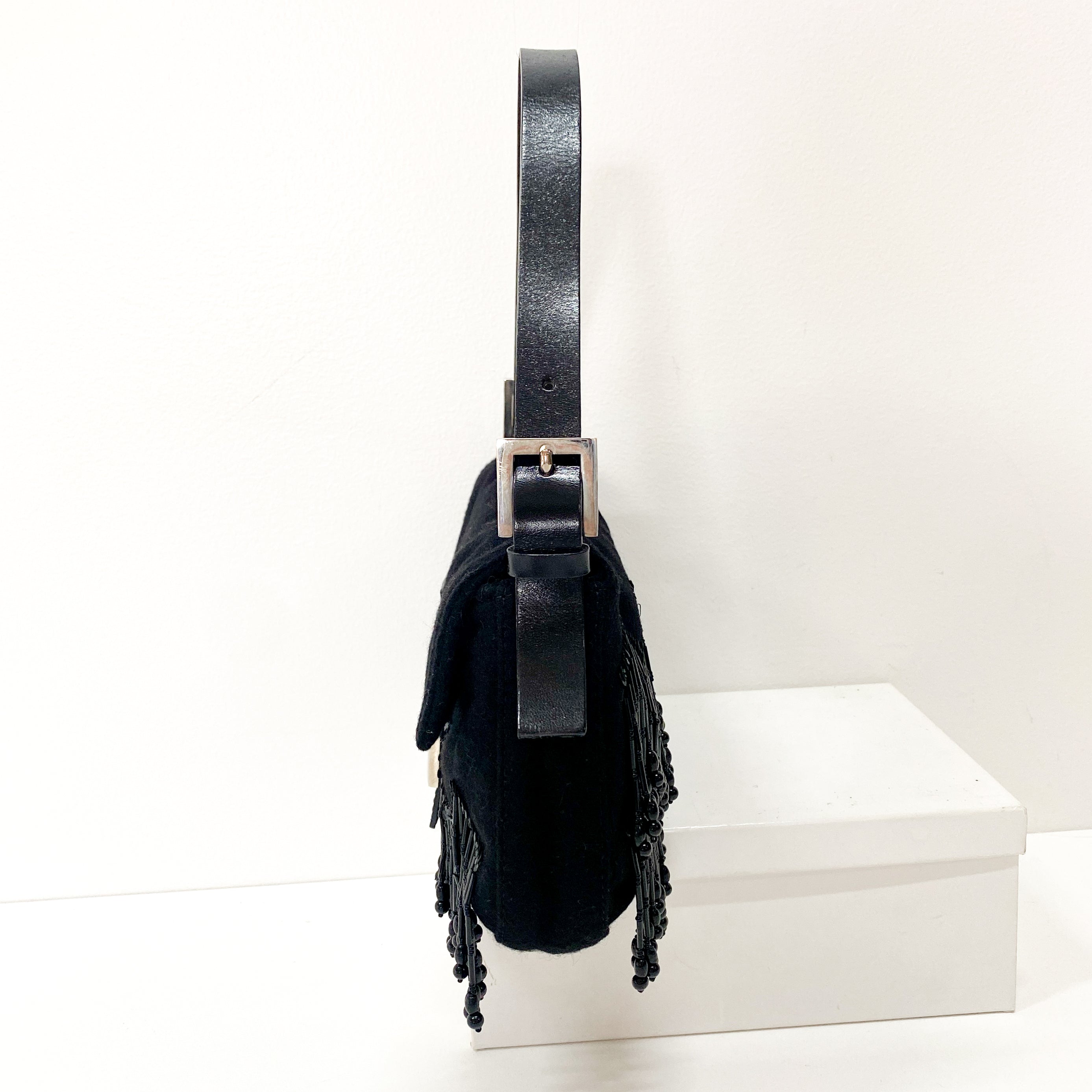 Baguette Limited Edition Black Cashmere and Beaded Shoulder Bag