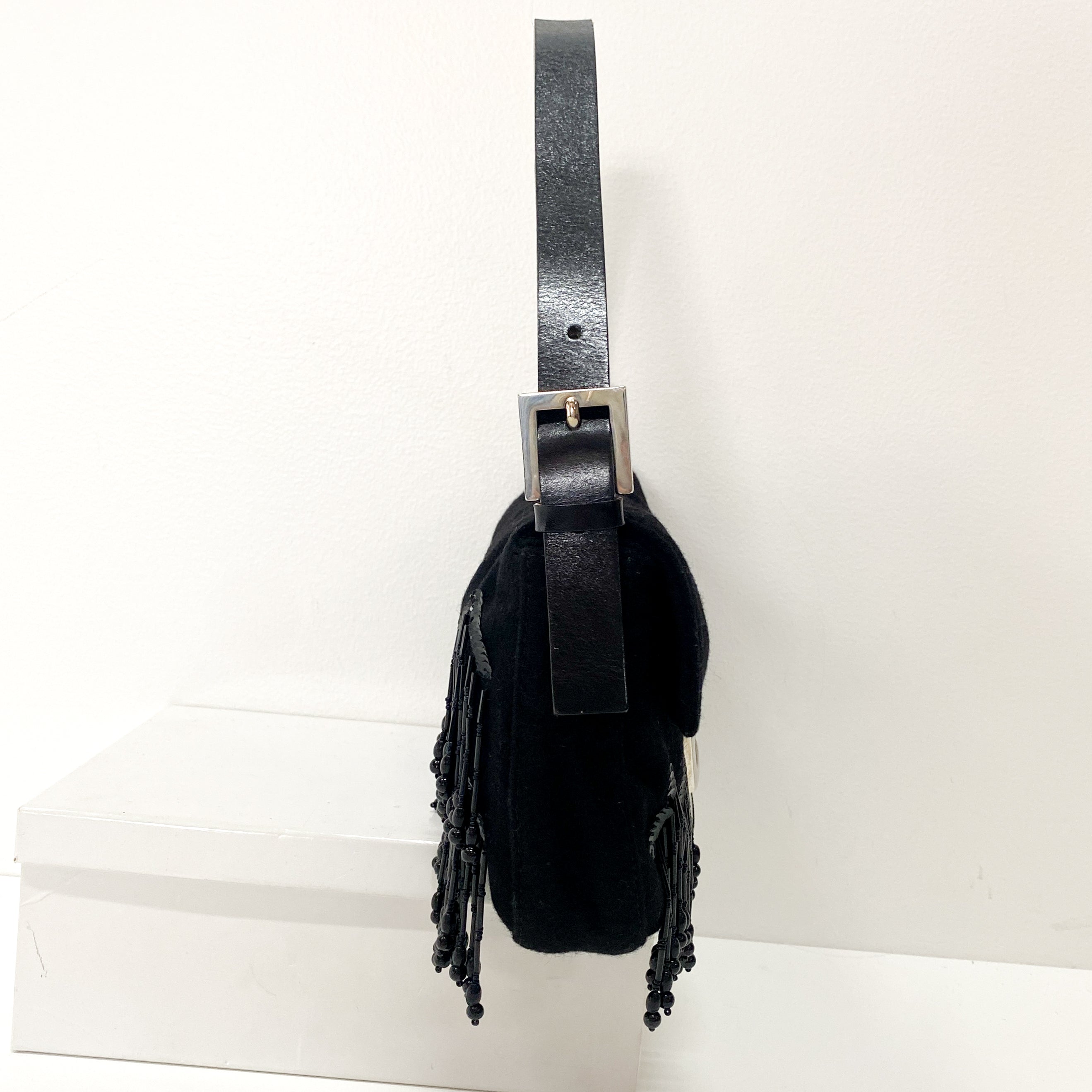 Baguette Limited Edition Black Cashmere and Beaded Shoulder Bag