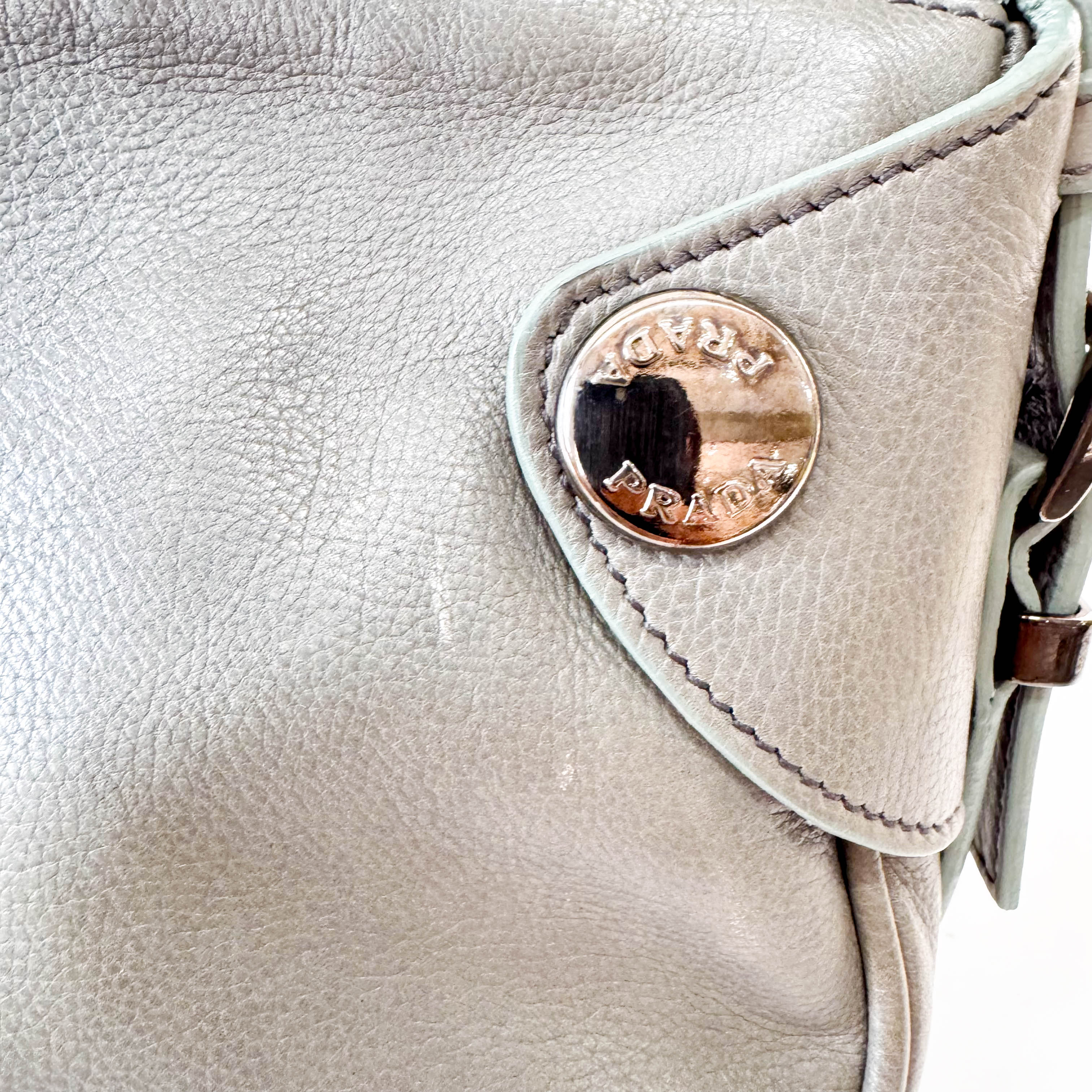 Grey Leather Shoulder Bag