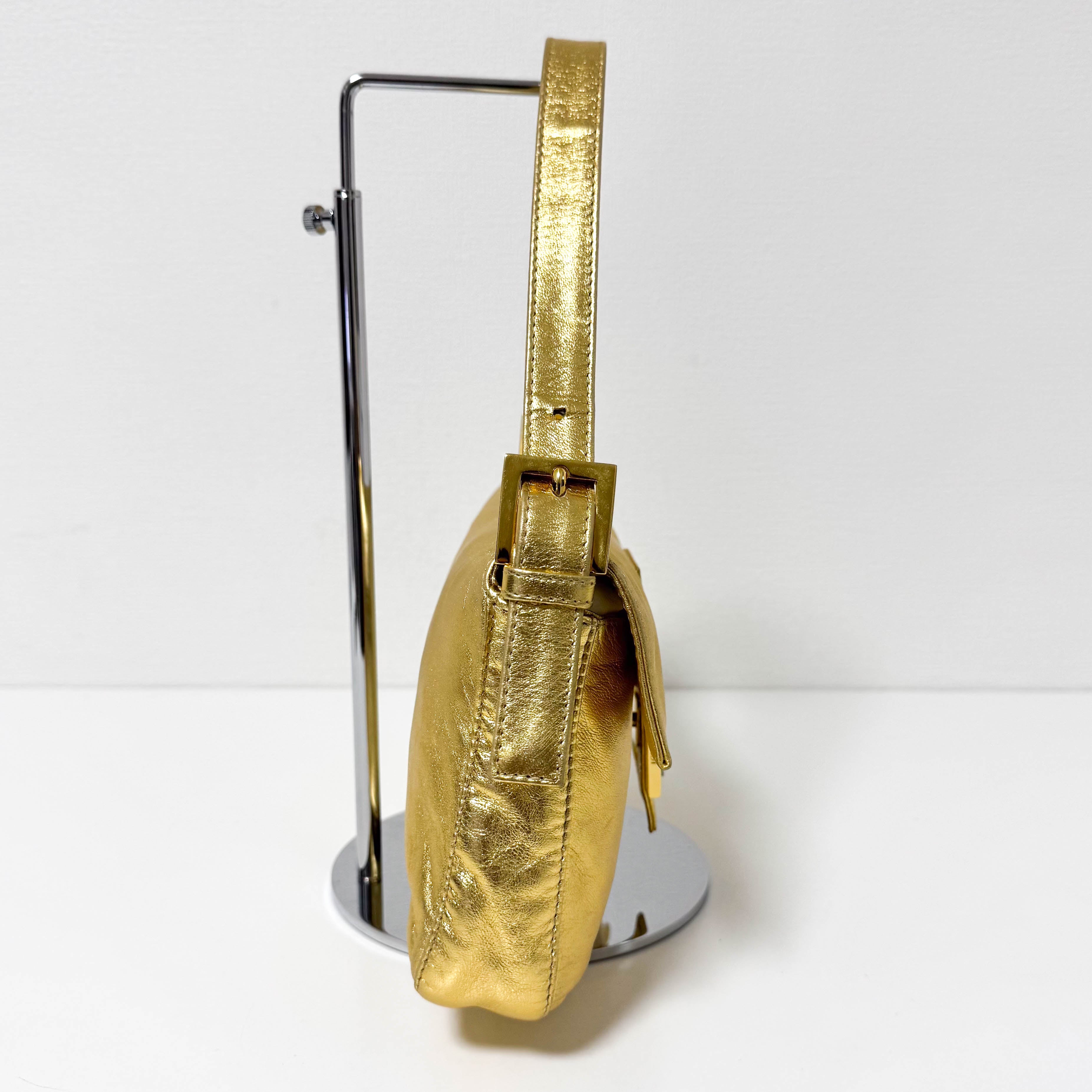 Baguette Gold Leather Shoulder Bag