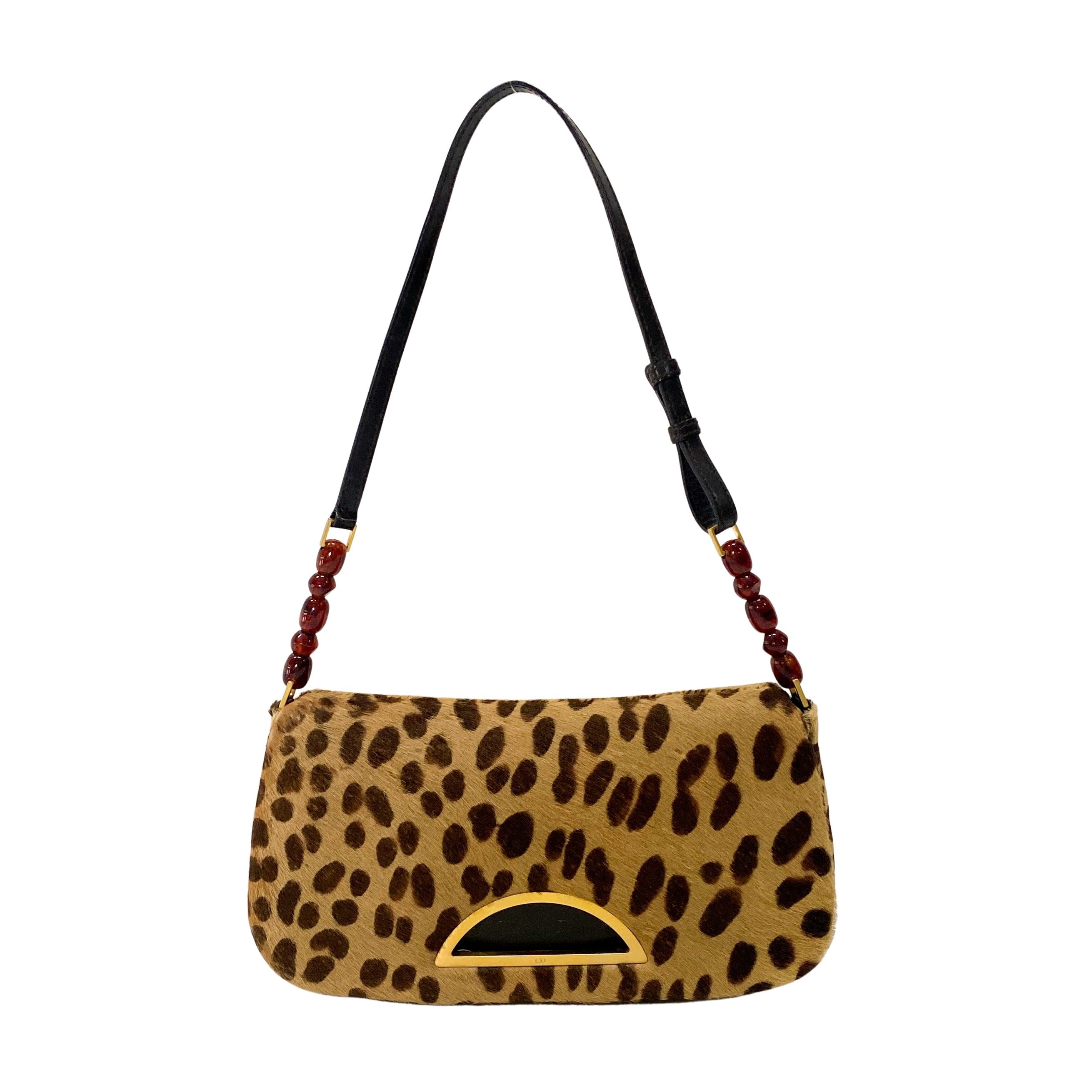 Malice Pearl Cheetah Brown Leather Shoulder Bag
