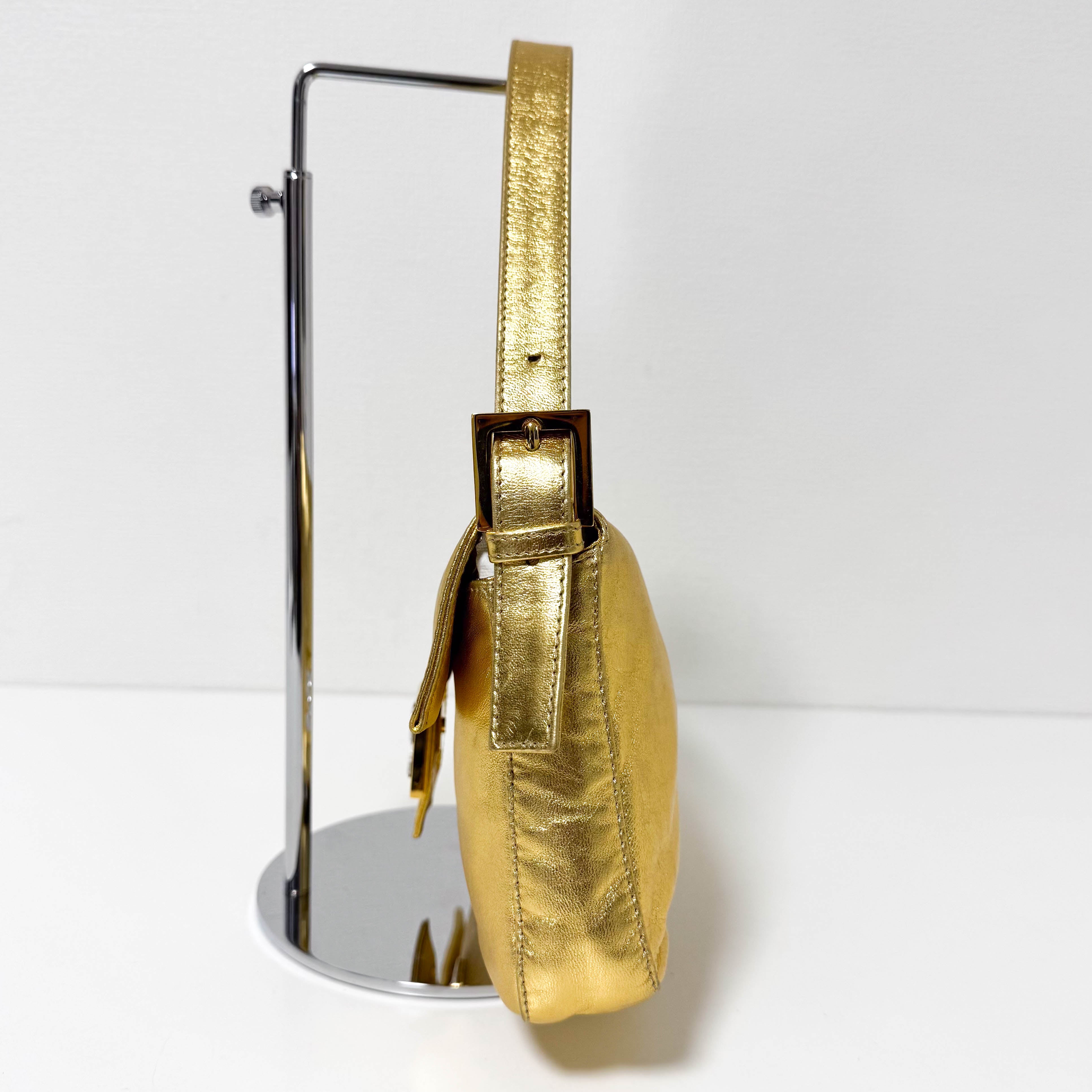 Baguette Gold Leather Shoulder Bag