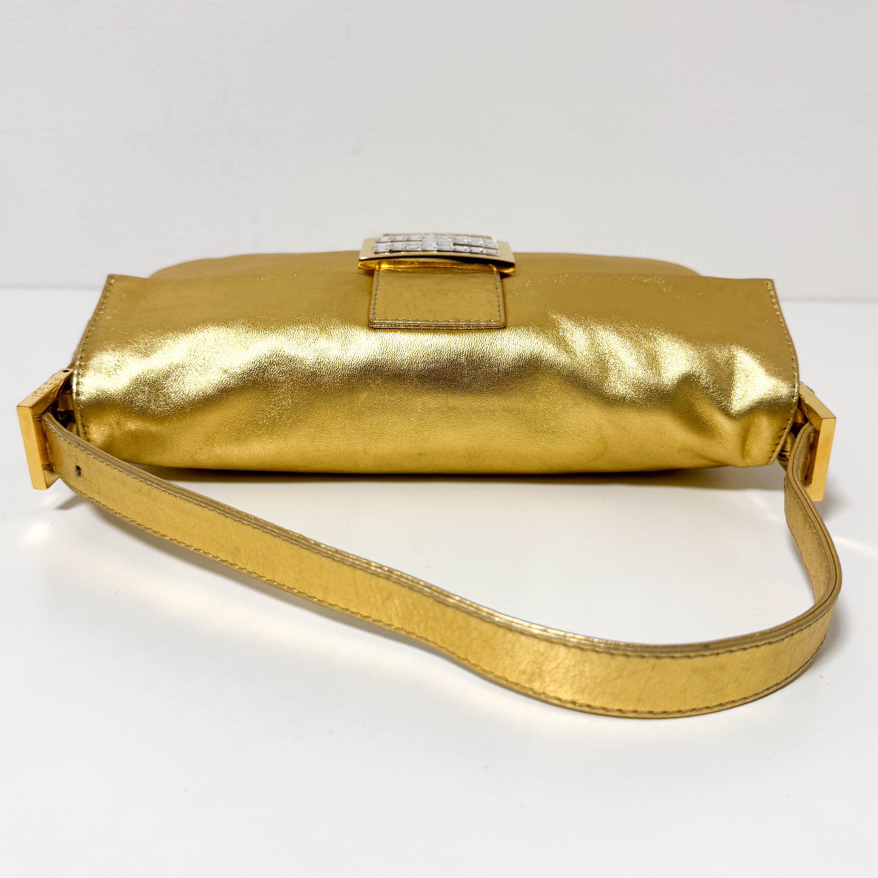 Baguette Gold Leather Shoulder Bag
