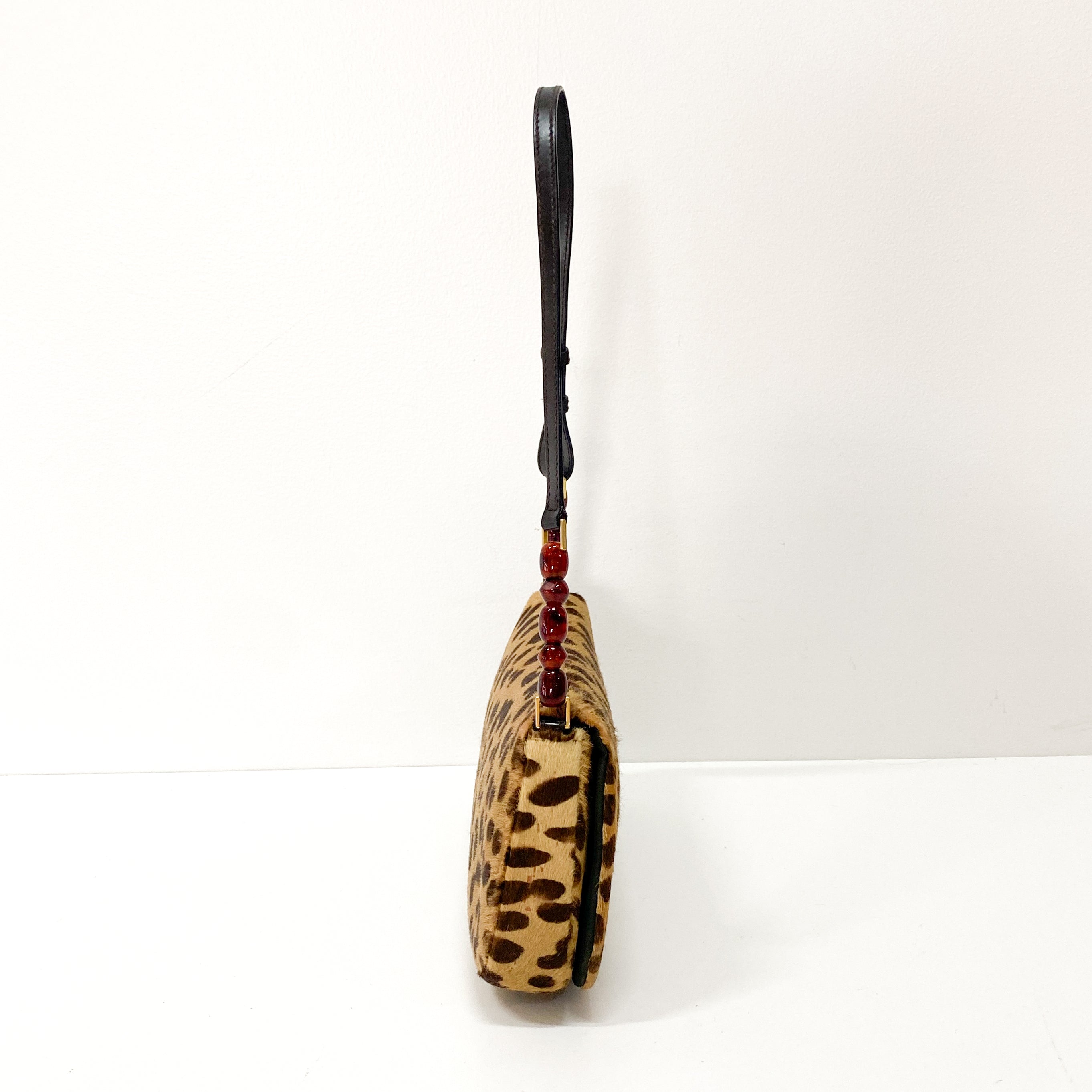 Malice Pearl Cheetah Brown Leather Shoulder Bag