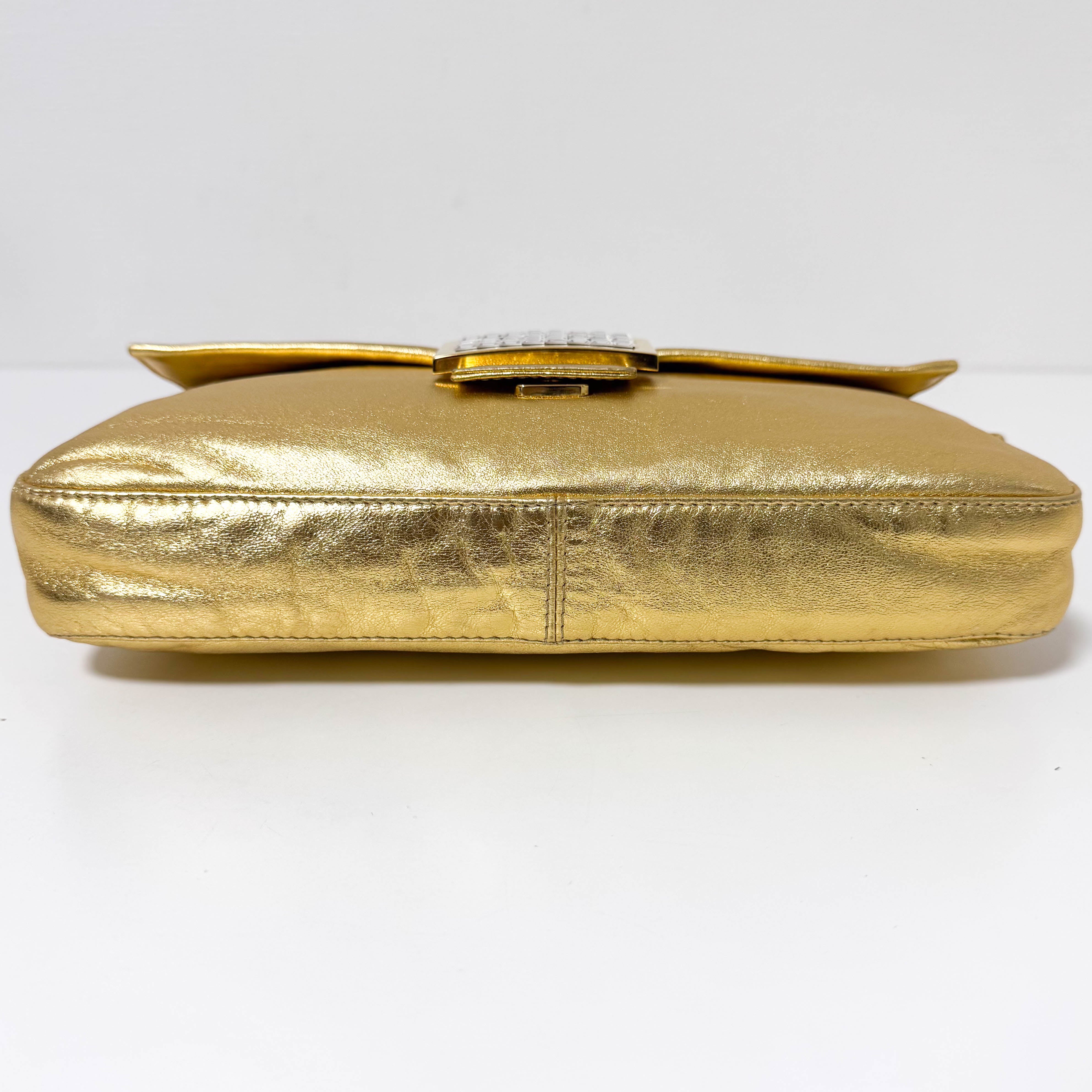 Baguette Gold Leather Shoulder Bag