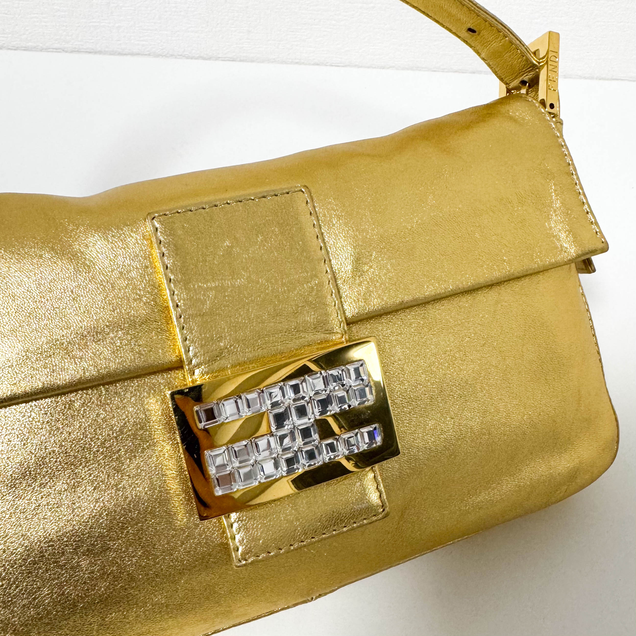 Baguette Gold Leather Shoulder Bag