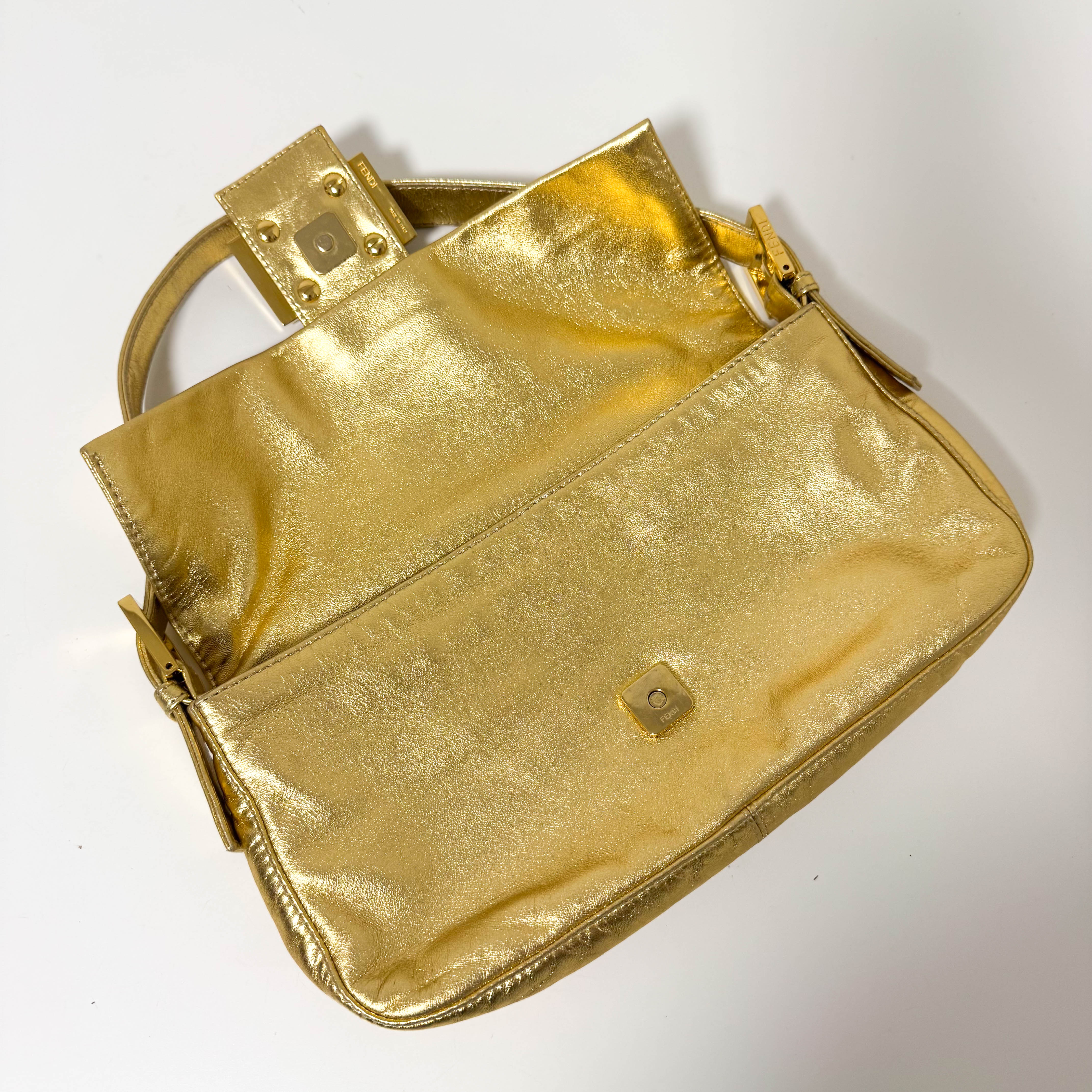 Baguette Gold Leather Shoulder Bag