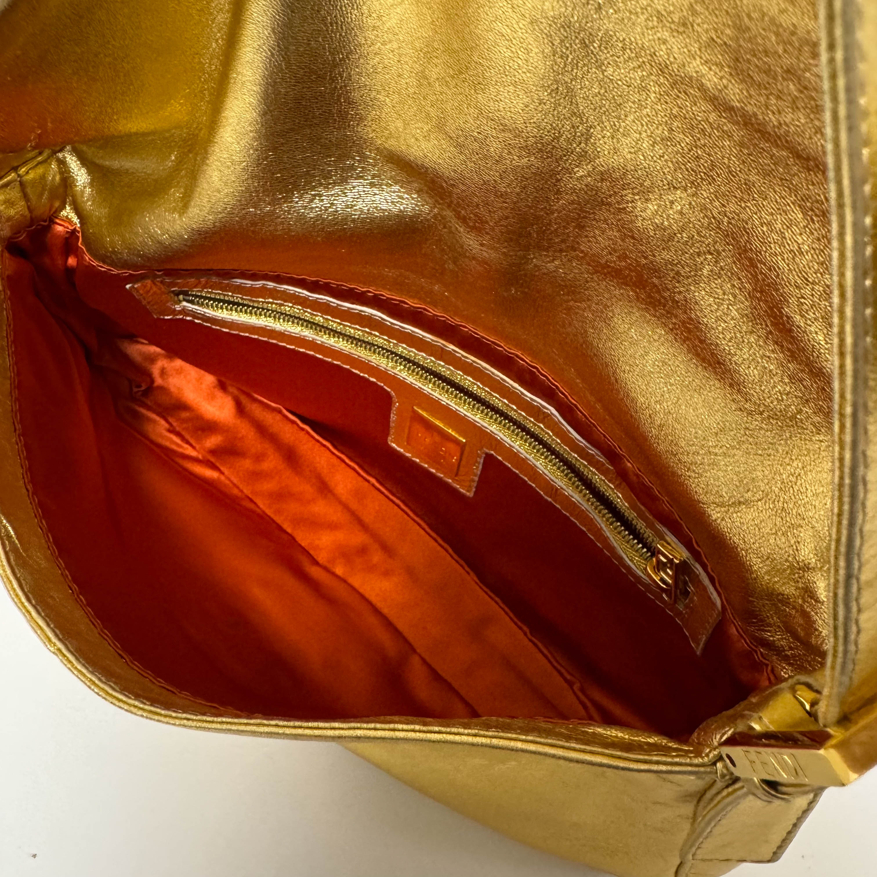 Baguette Gold Leather Shoulder Bag