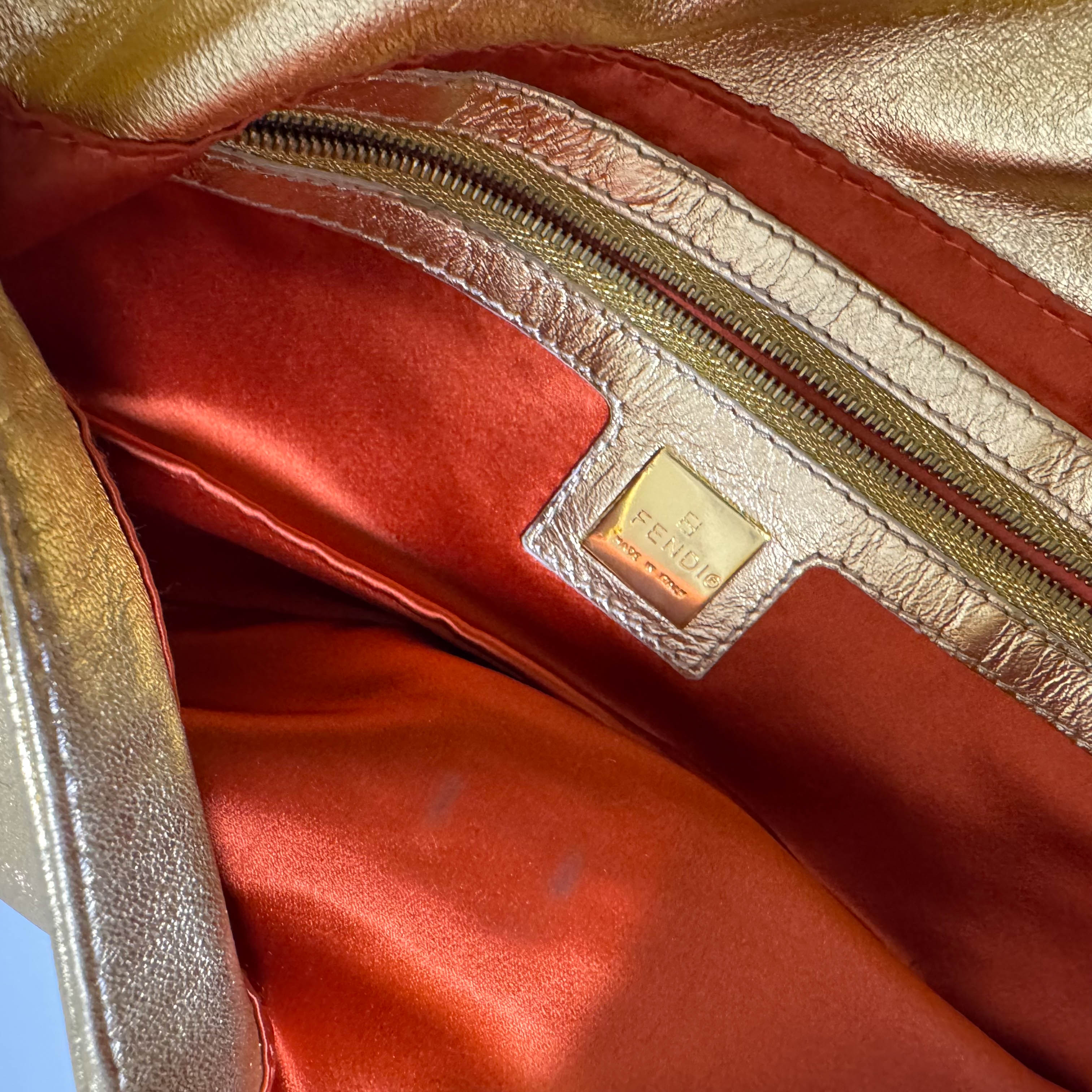 Baguette Gold Leather Shoulder Bag