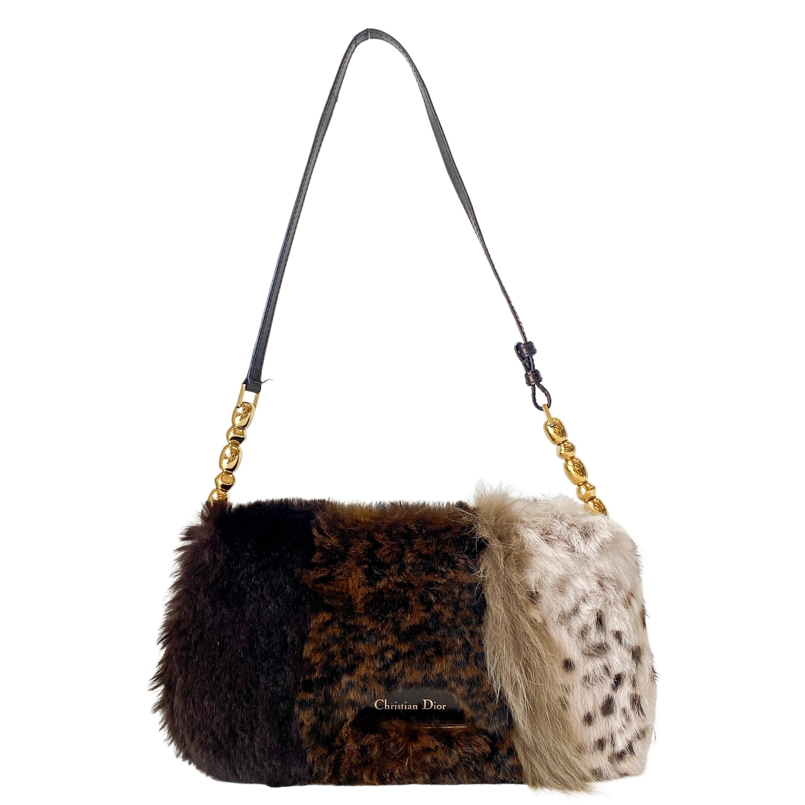 Rare Malice Pearl 3 Fur Leopard Print Shoulder Bag