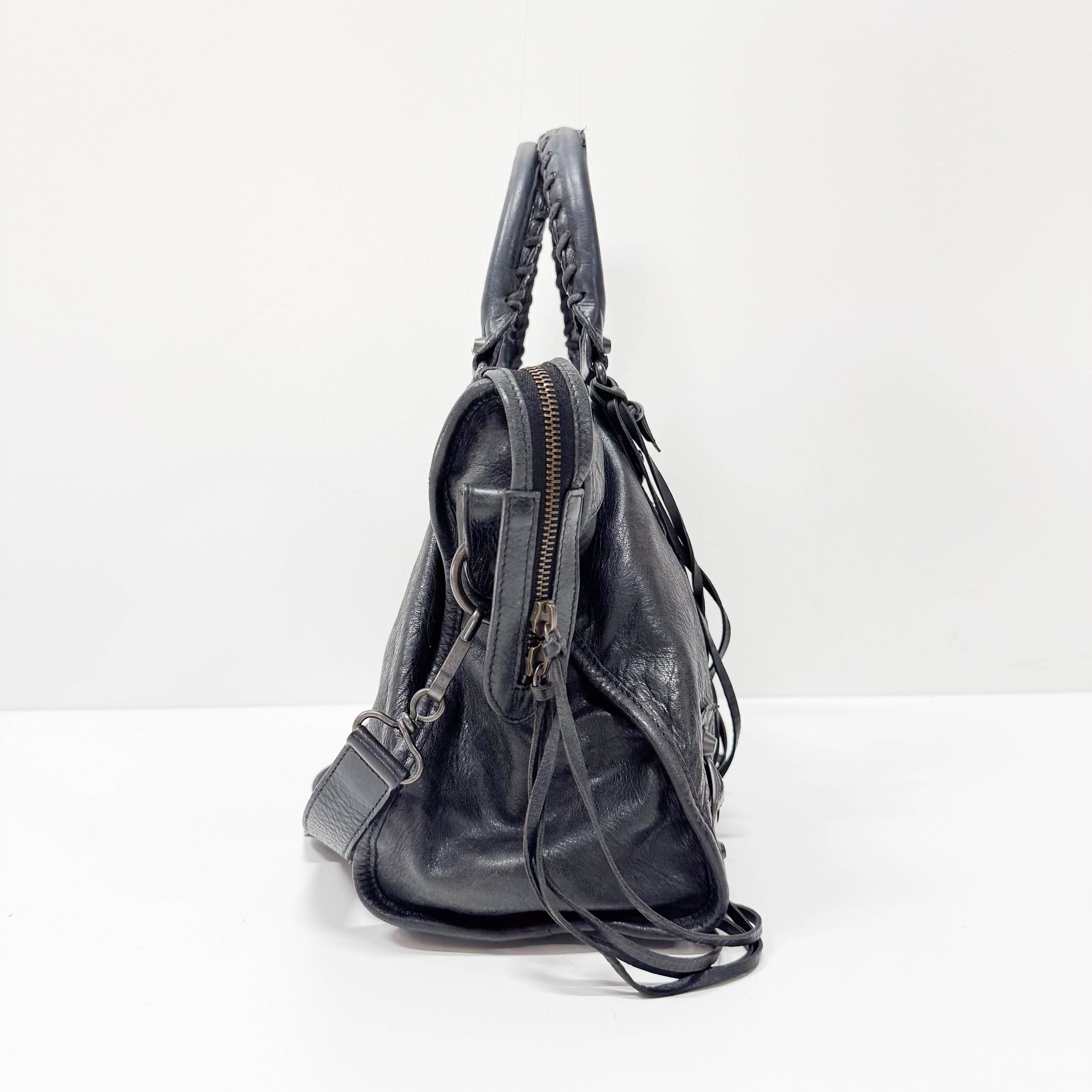 The City Black Leather Two Way Bag