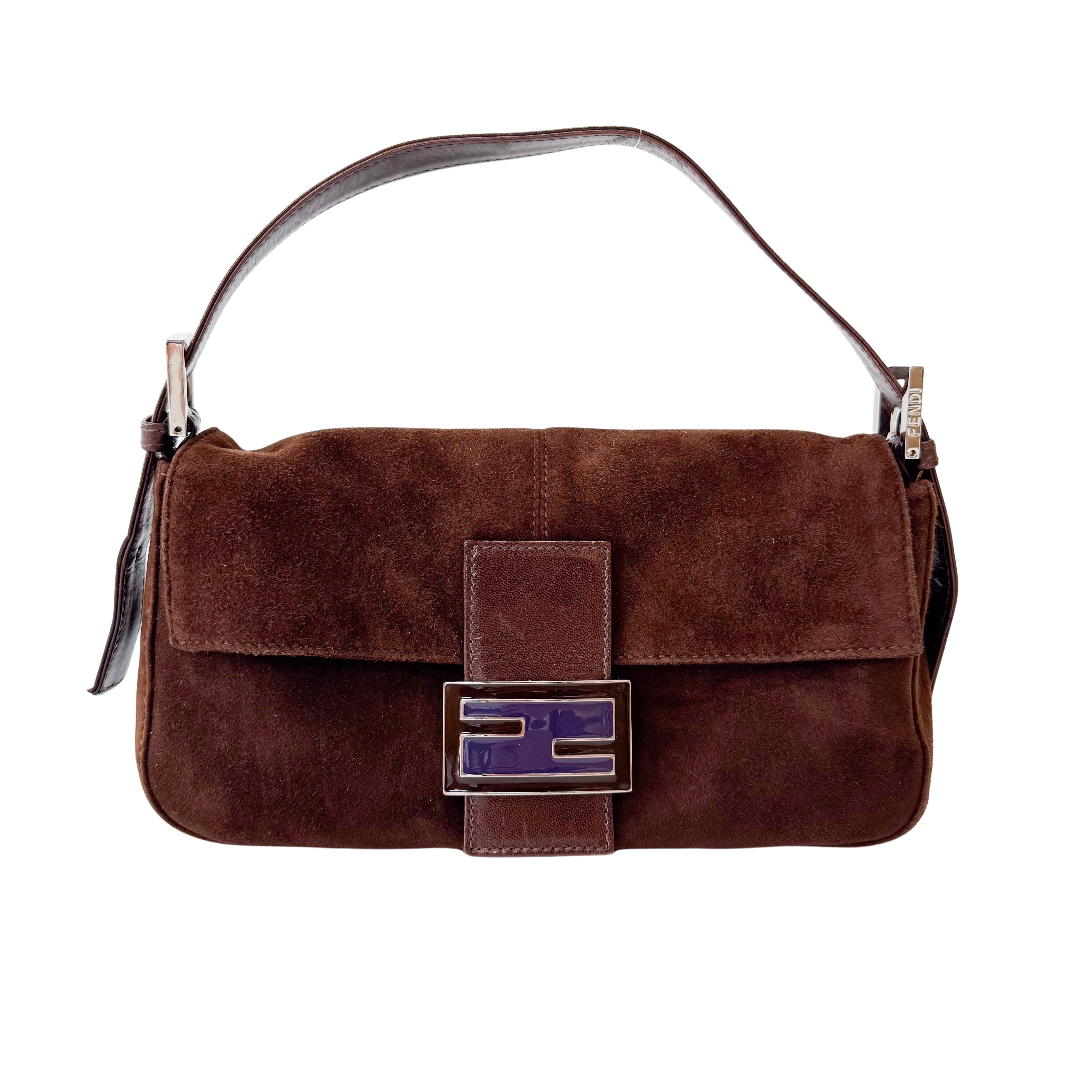 Baguette Brown Suede Shoulder Bag