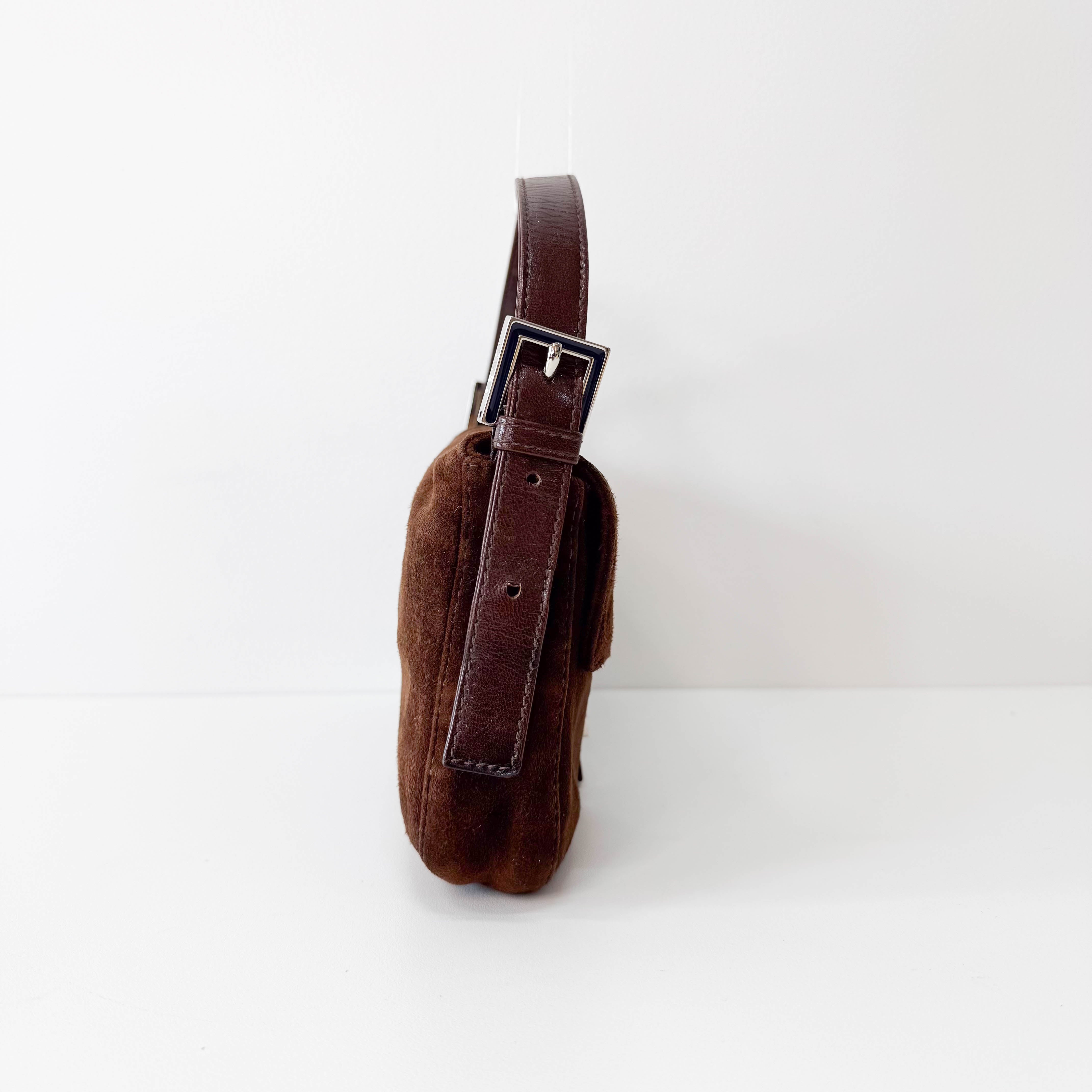 Baguette Brown Suede Shoulder Bag