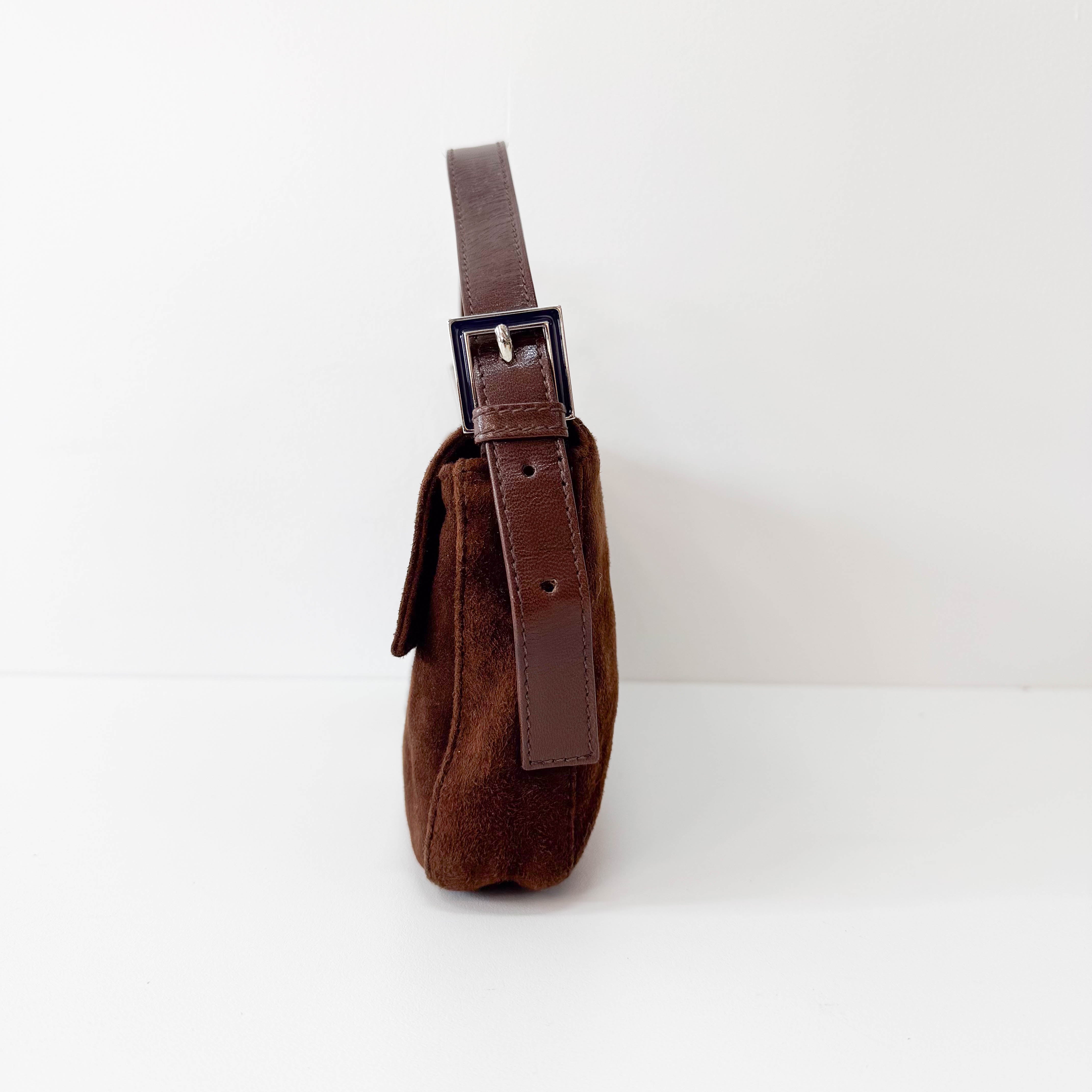 Baguette Brown Suede Shoulder Bag