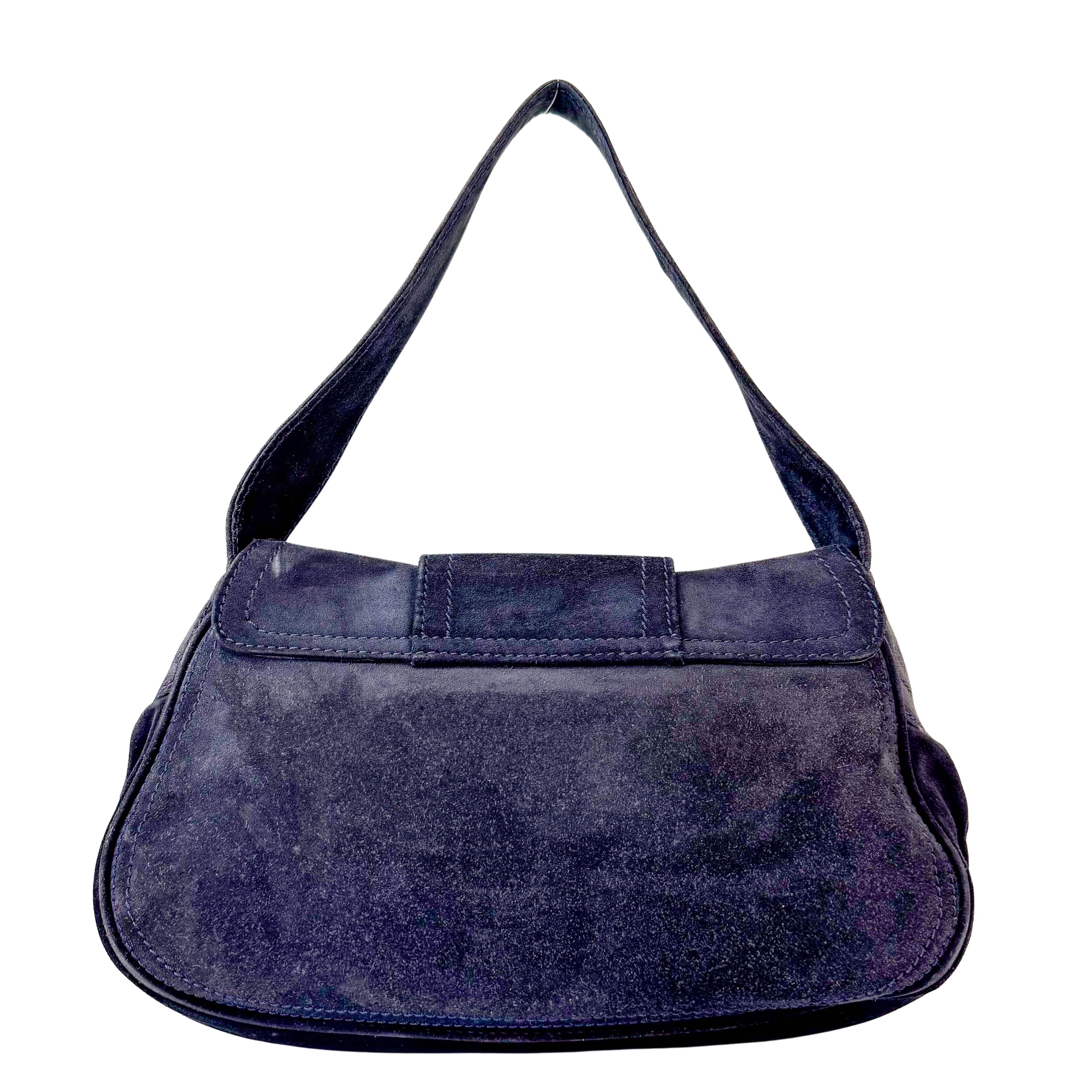 Black Suede Big Gold Belt Buckle Shoulder Bag