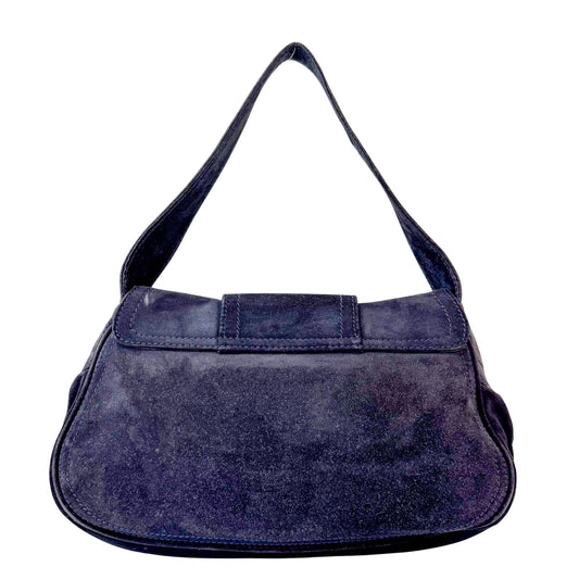 Black Suede Big Gold Belt Buckle Shoulder Bag