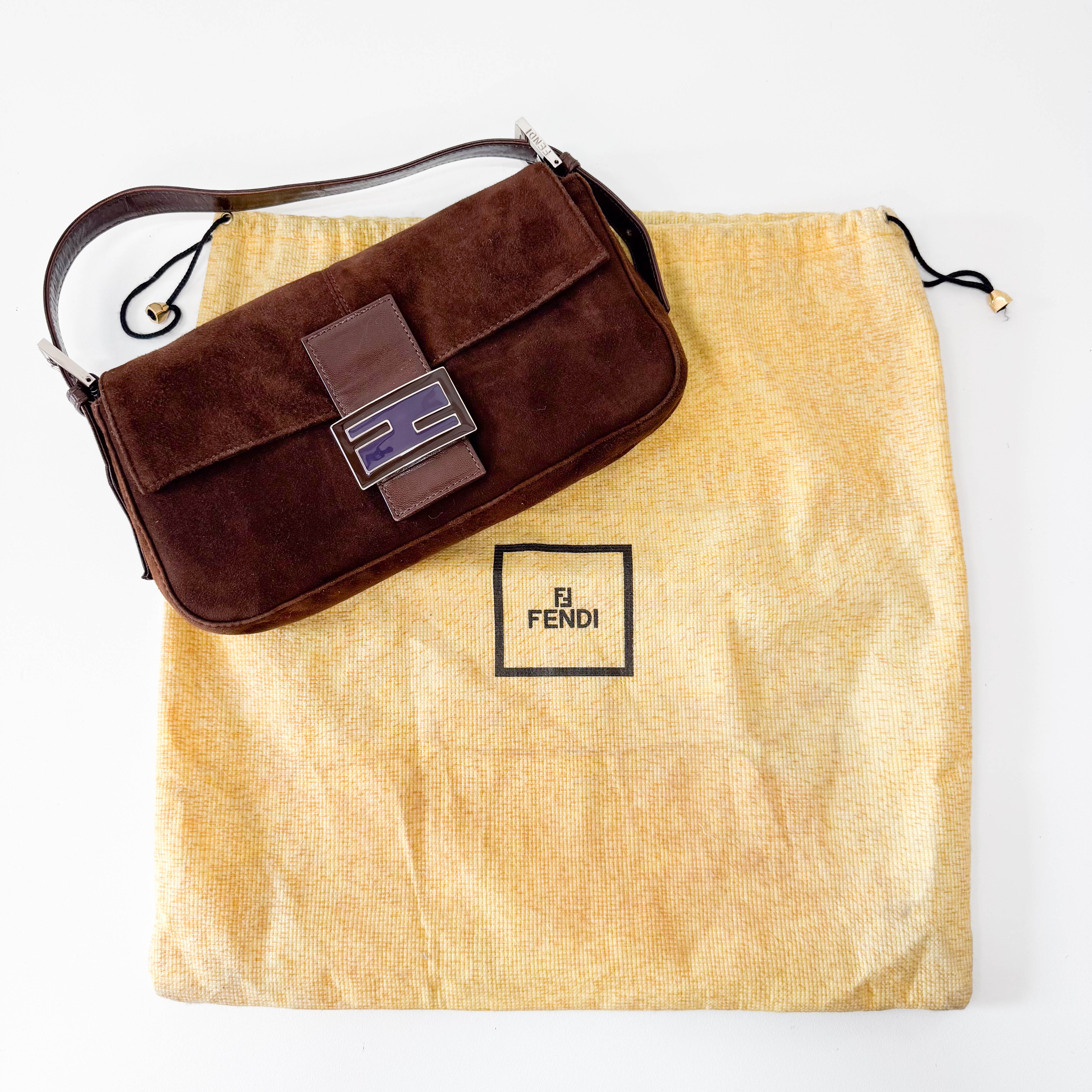 Baguette Brown Suede Shoulder Bag