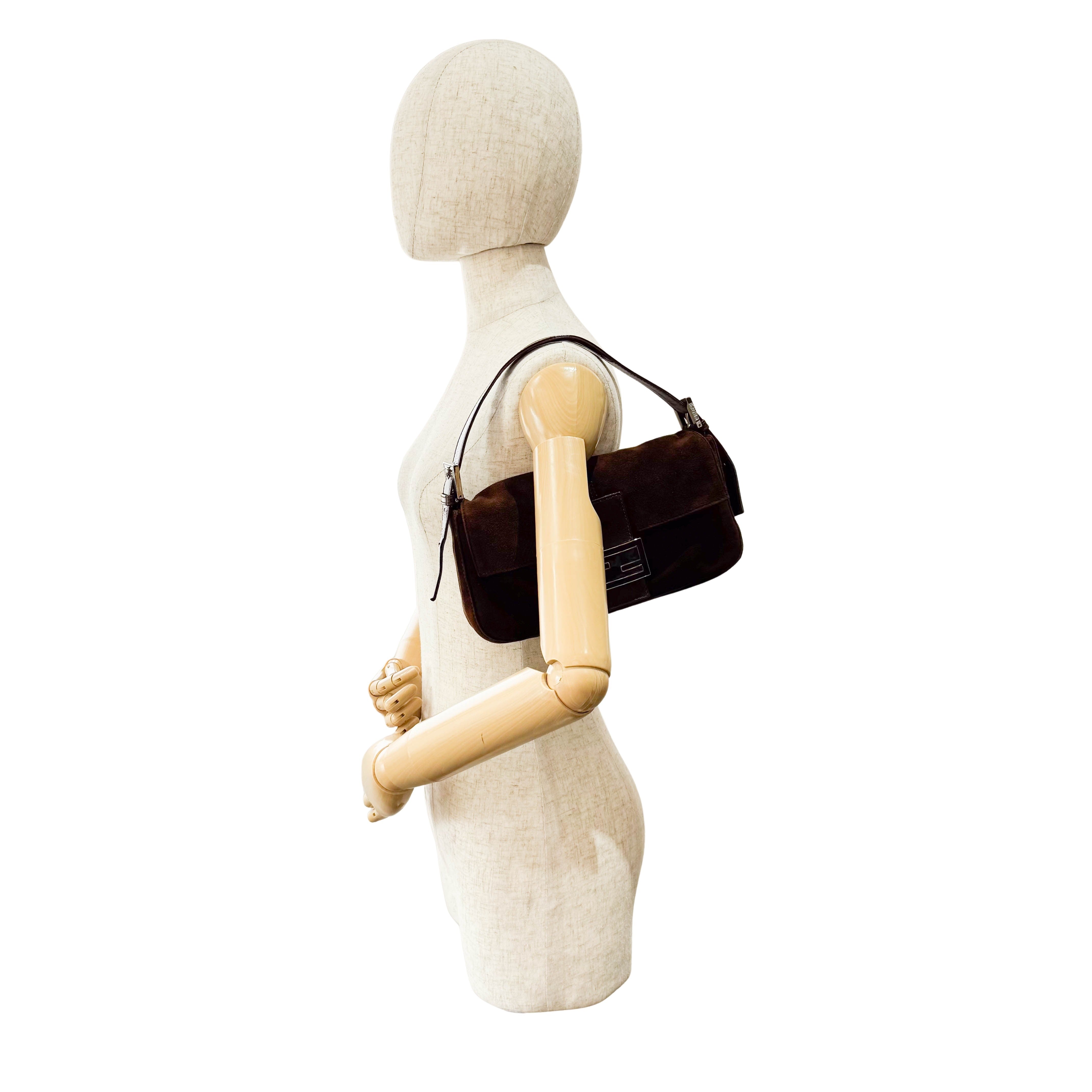 Baguette Brown Suede Shoulder Bag