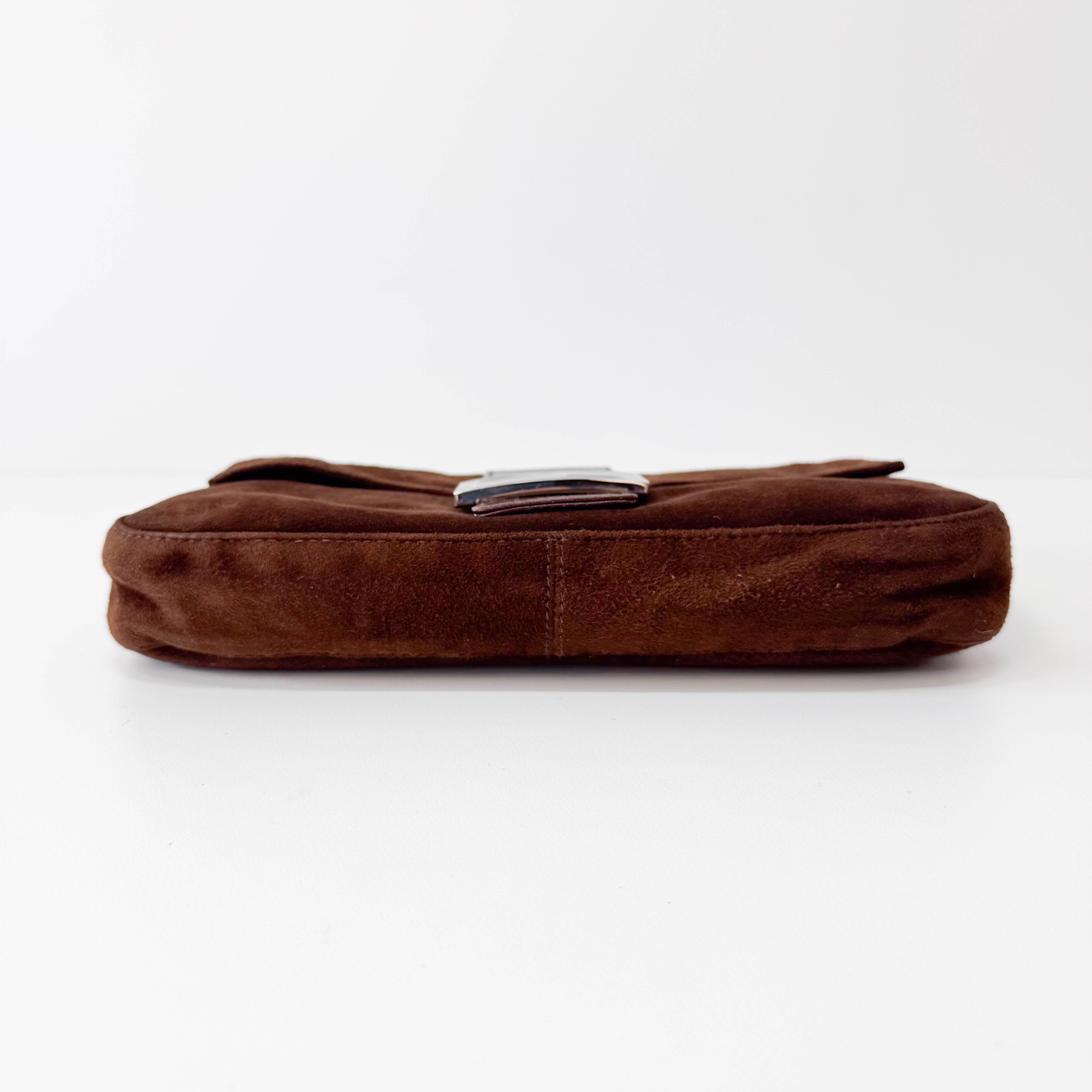 Baguette Brown Suede Shoulder Bag