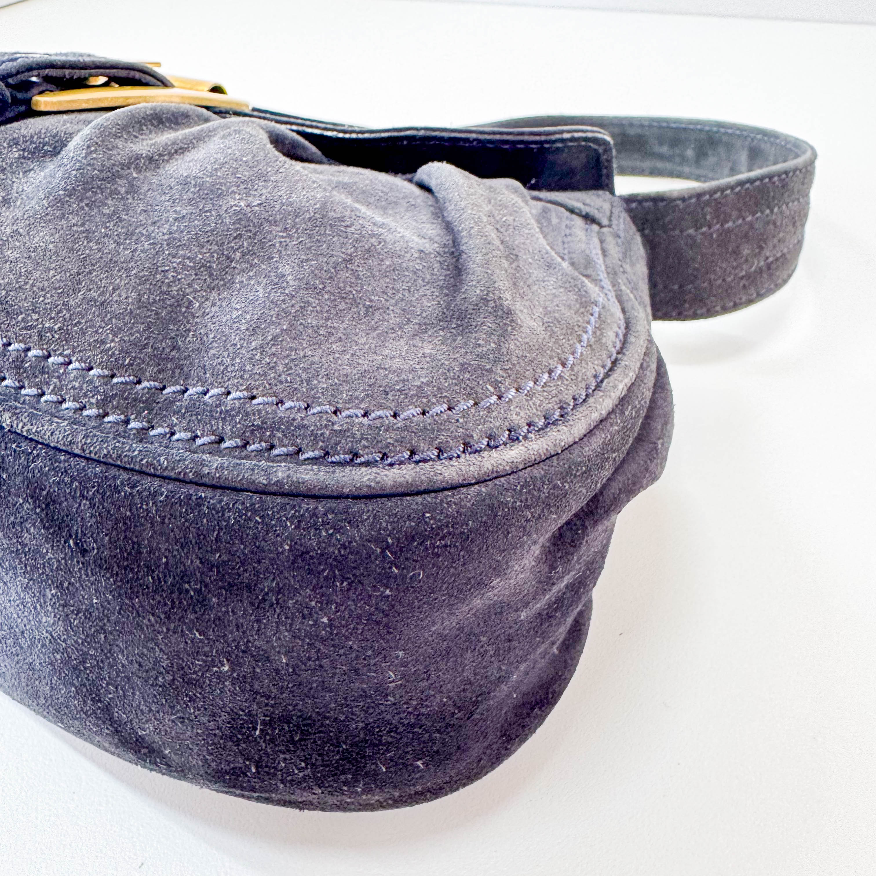 Black Suede Big Gold Belt Buckle Shoulder Bag