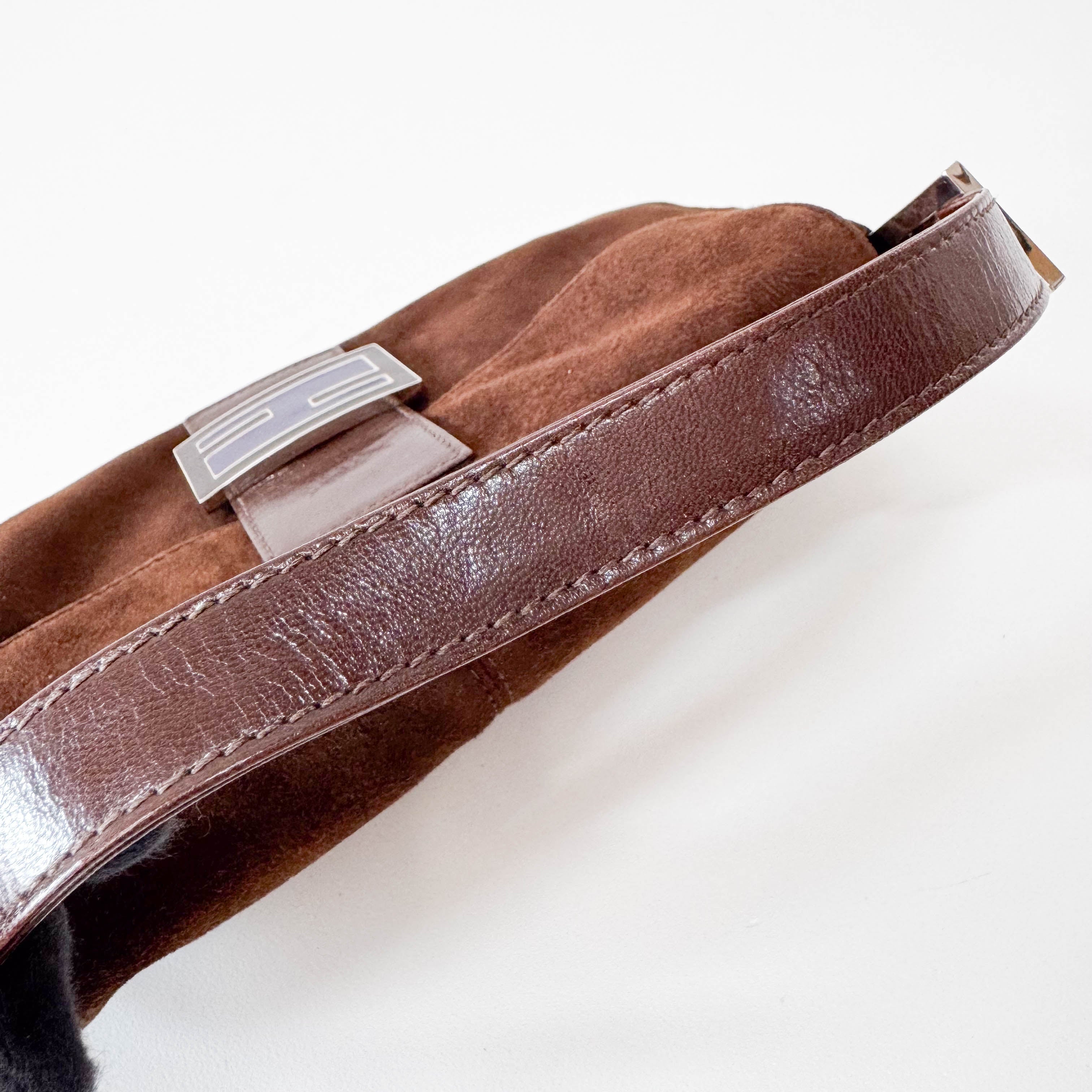 Baguette Brown Suede Shoulder Bag