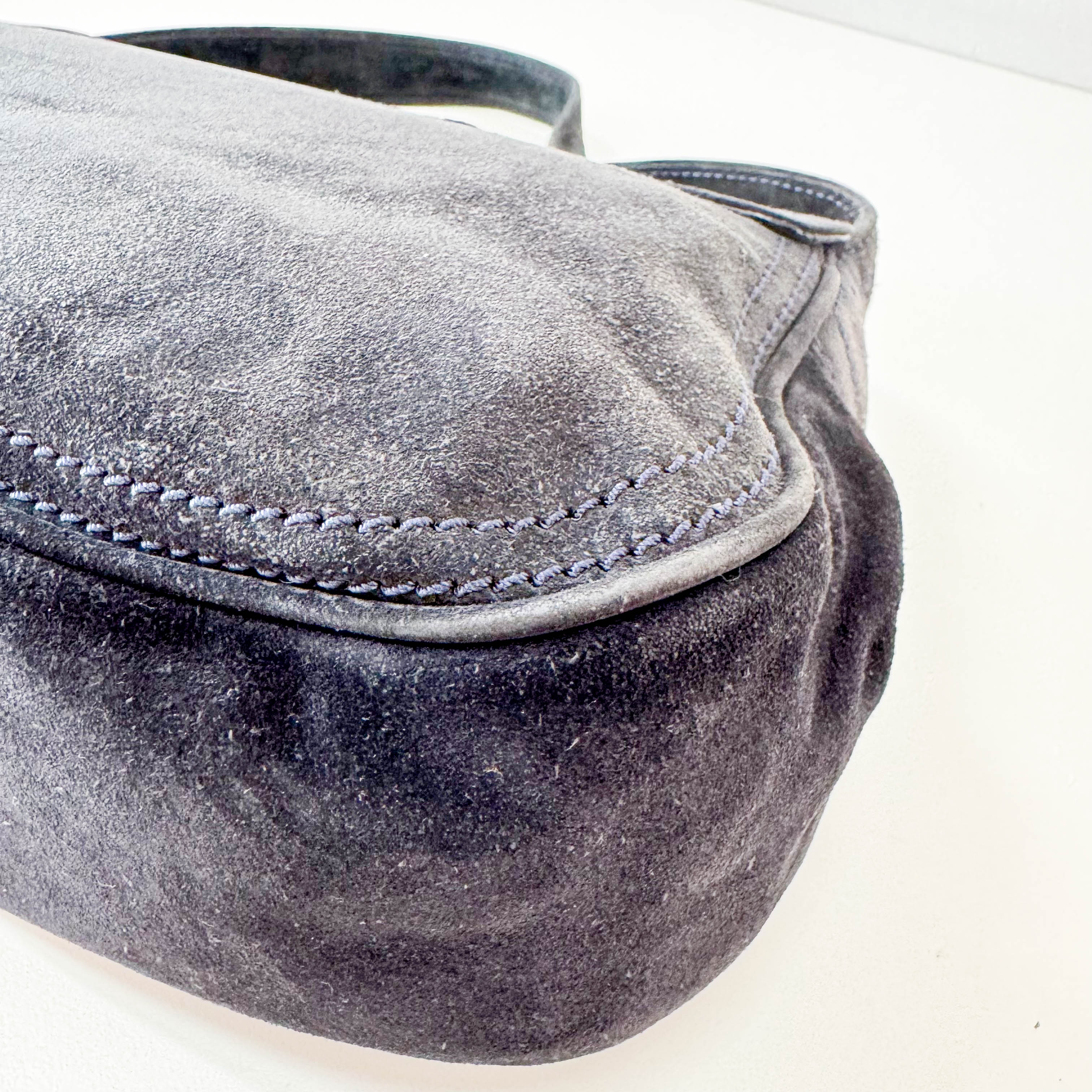 Black Suede Big Gold Belt Buckle Shoulder Bag