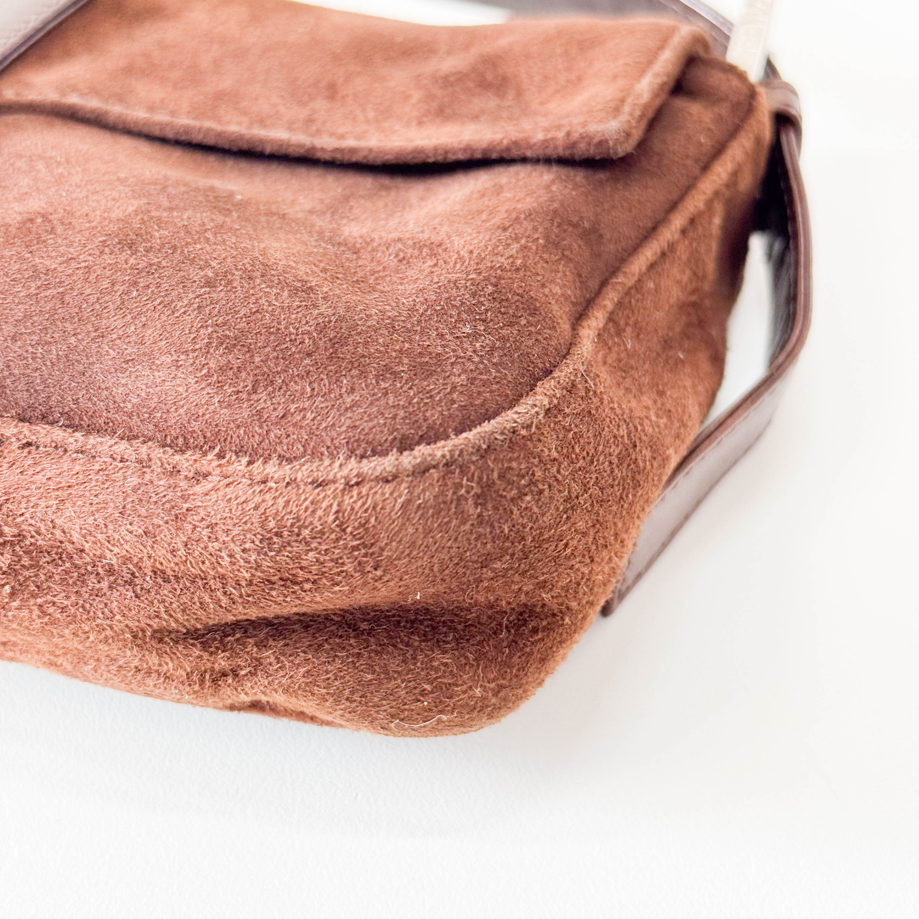 Baguette Brown Suede Shoulder Bag
