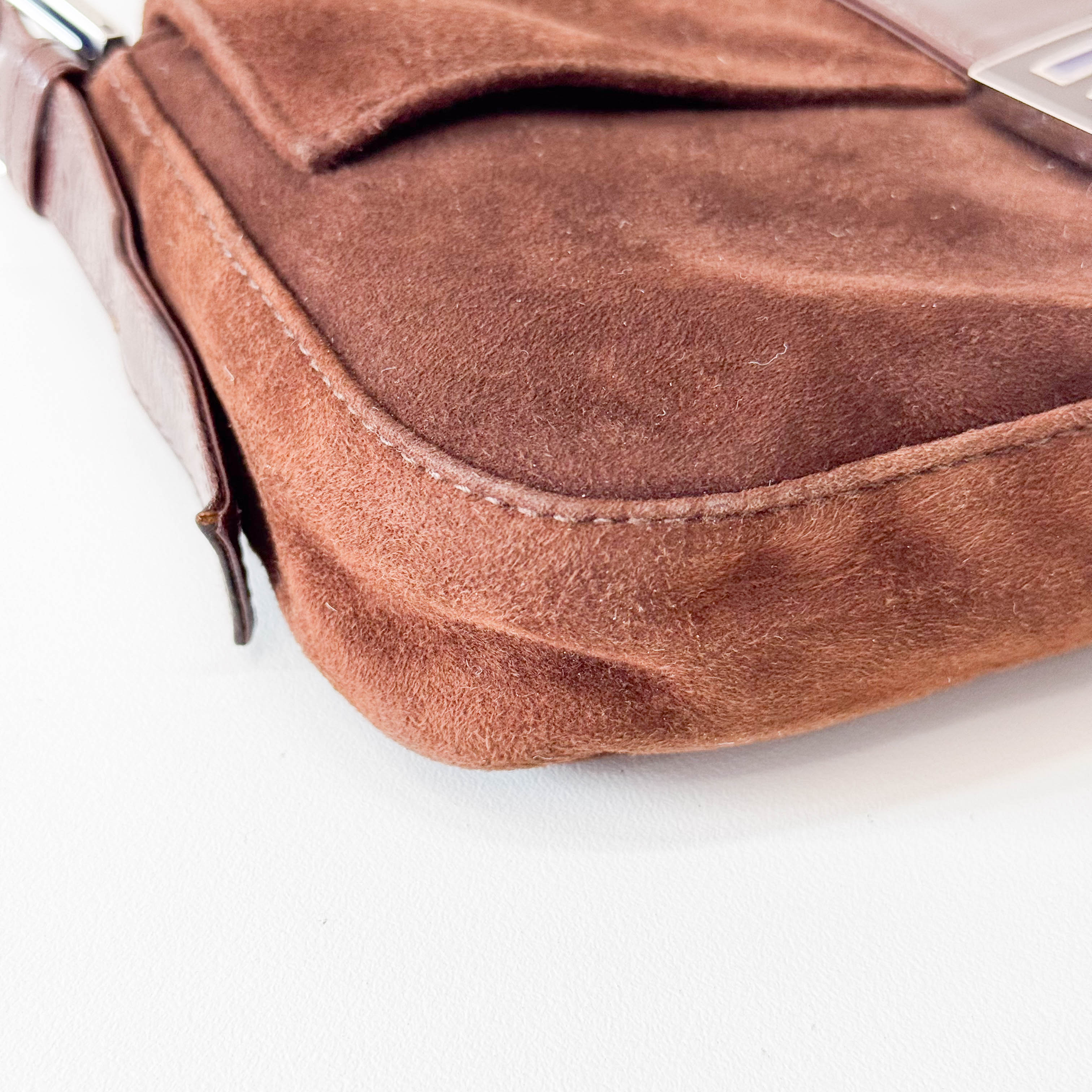 Baguette Brown Suede Shoulder Bag