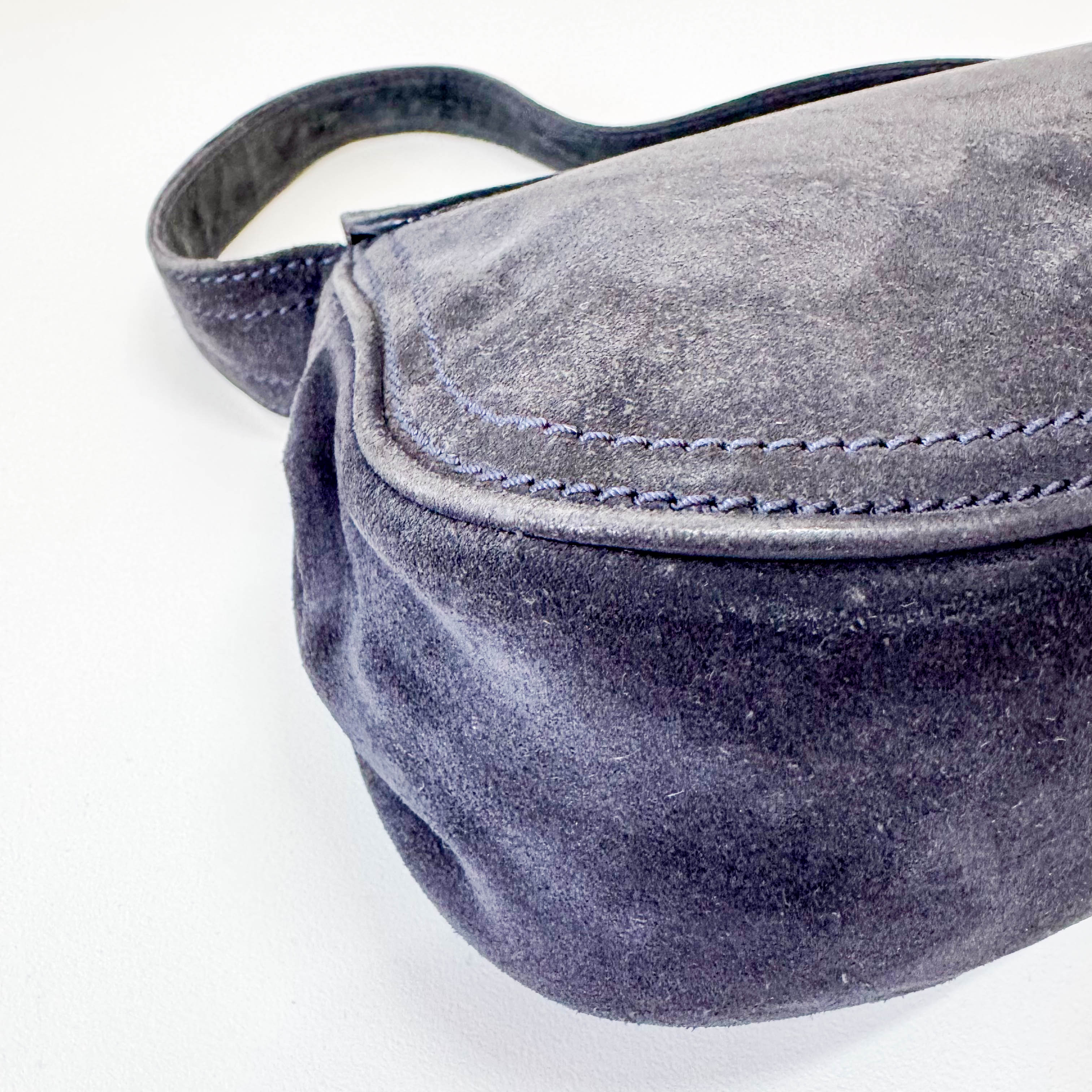 Black Suede Big Gold Belt Buckle Shoulder Bag