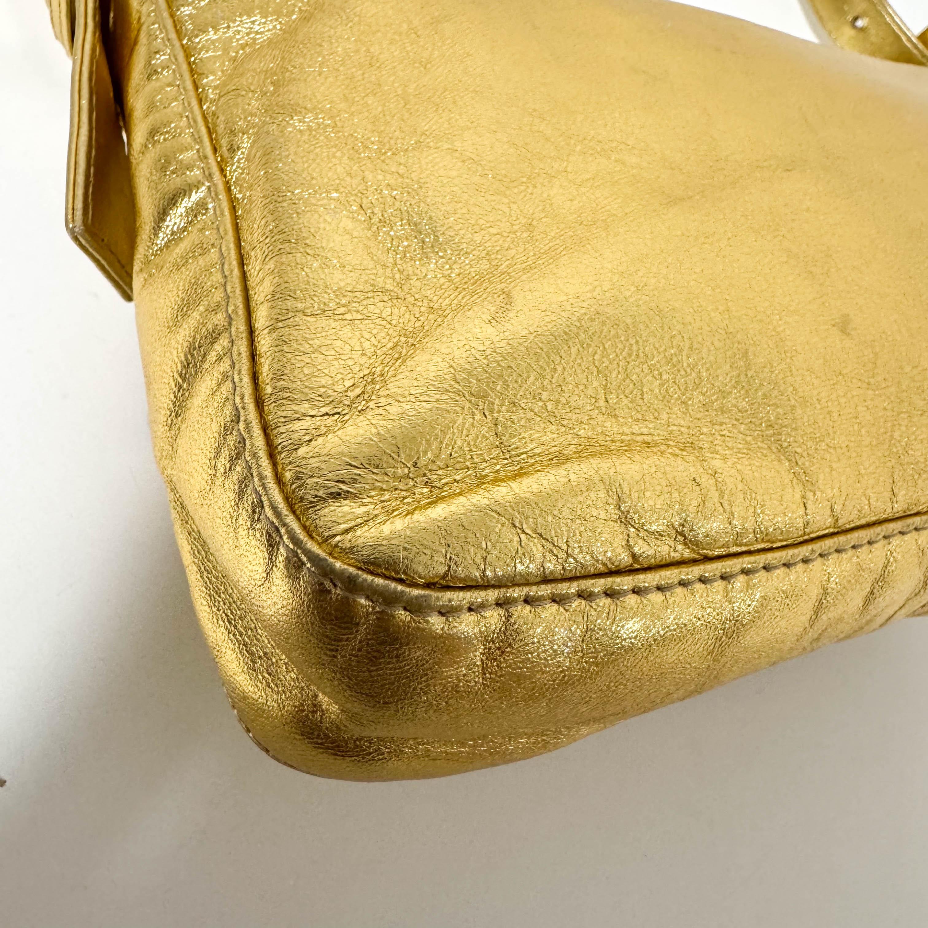 Baguette Gold Leather Shoulder Bag