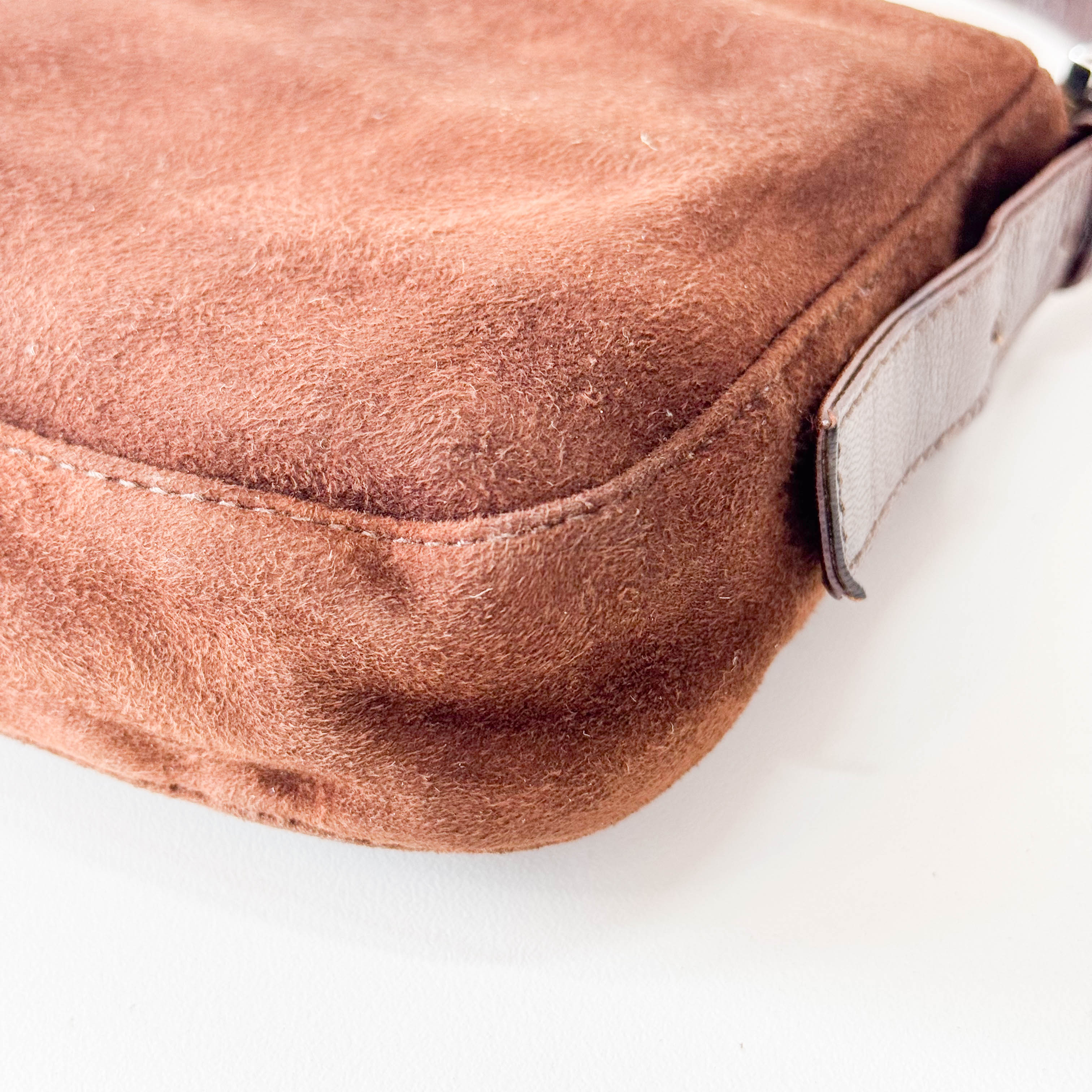 Baguette Brown Suede Shoulder Bag