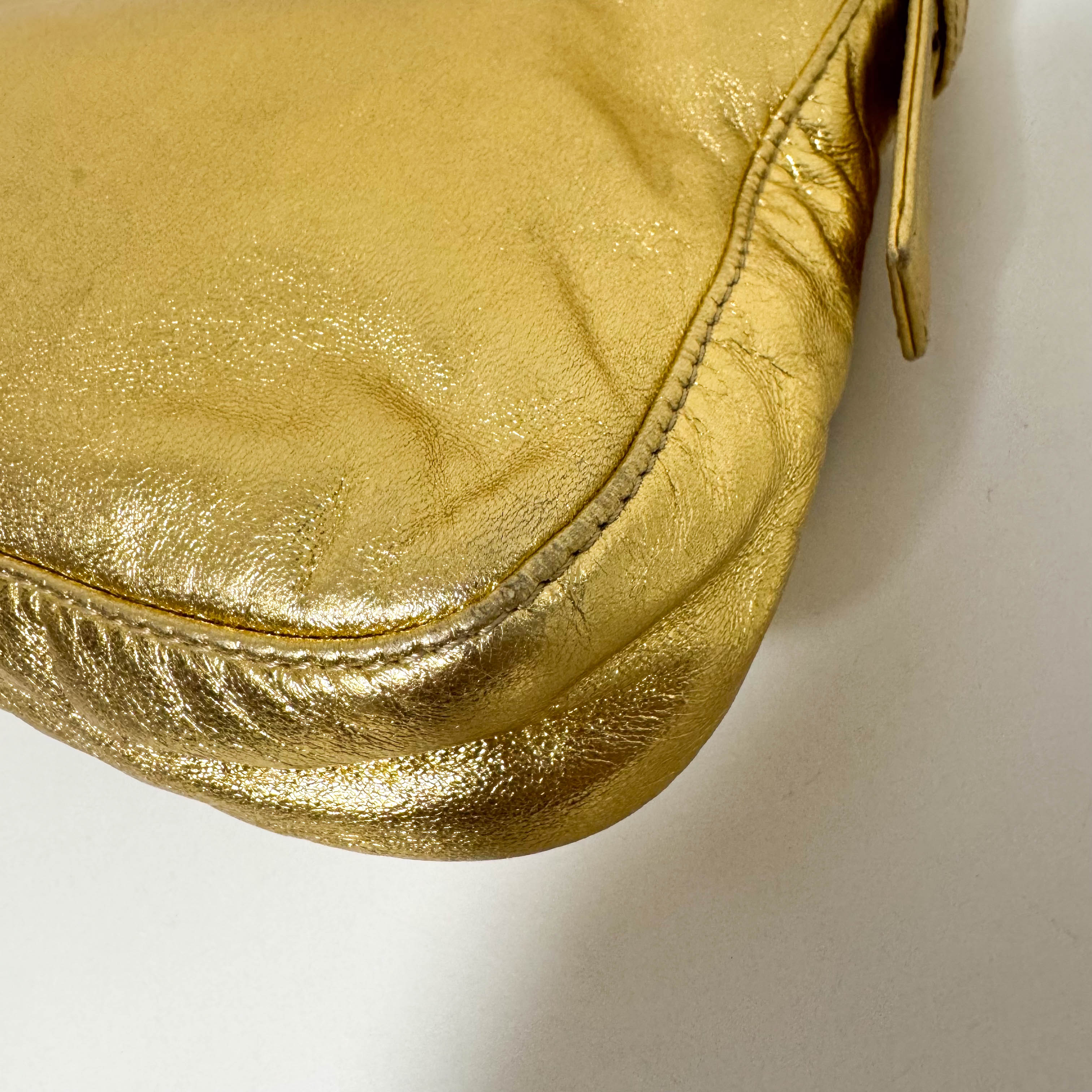Baguette Gold Leather Shoulder Bag