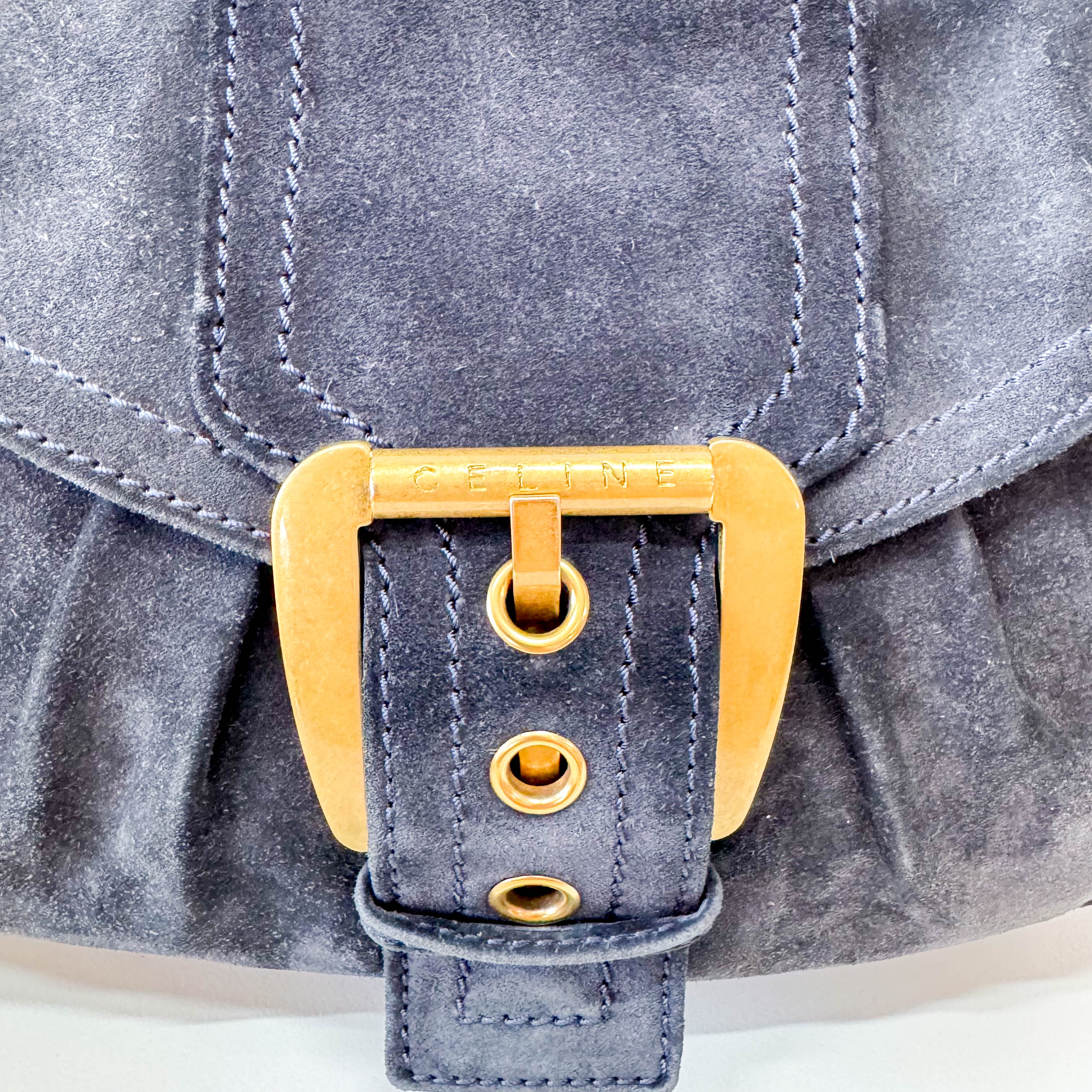 Black Suede Big Gold Belt Buckle Shoulder Bag