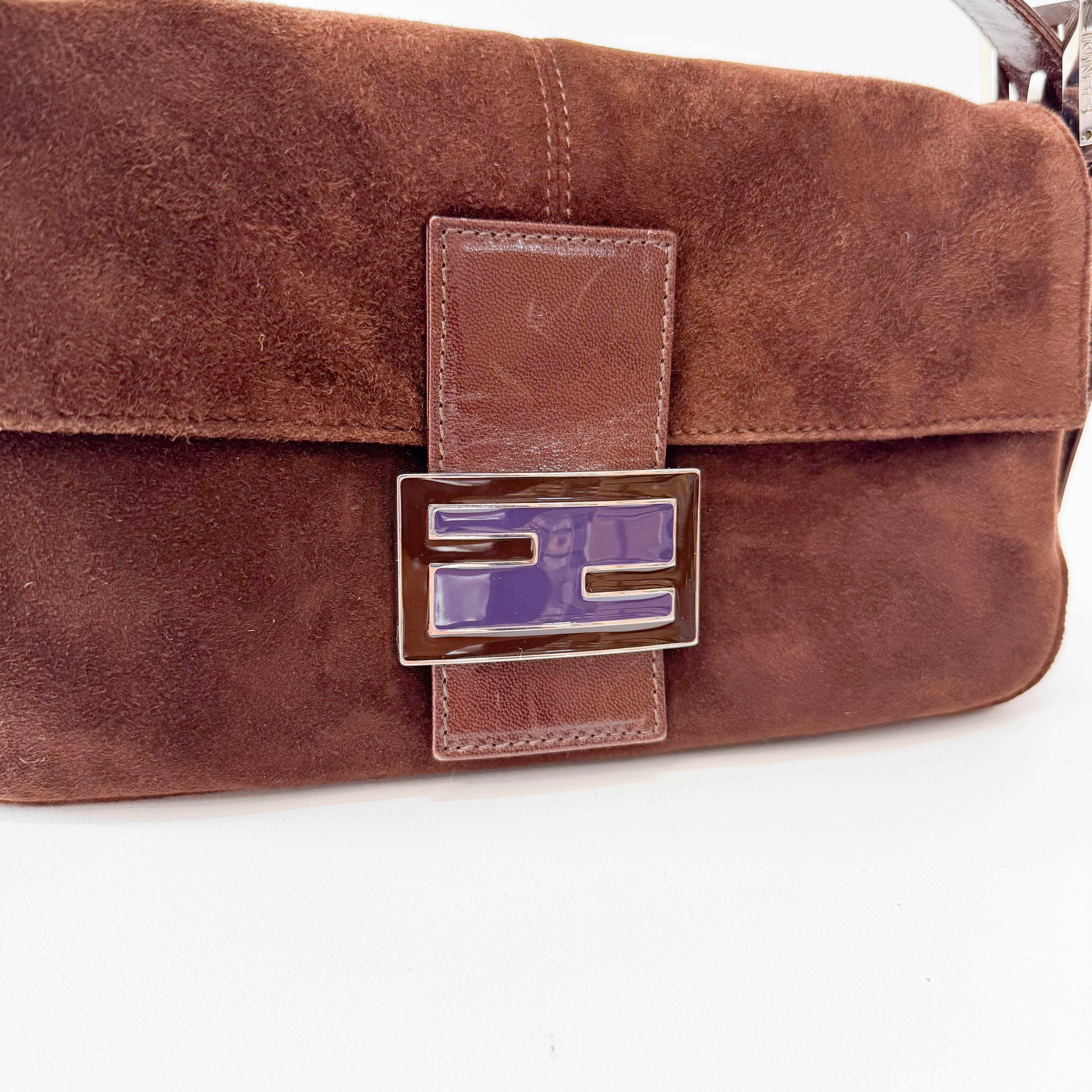 Baguette Brown Suede Shoulder Bag