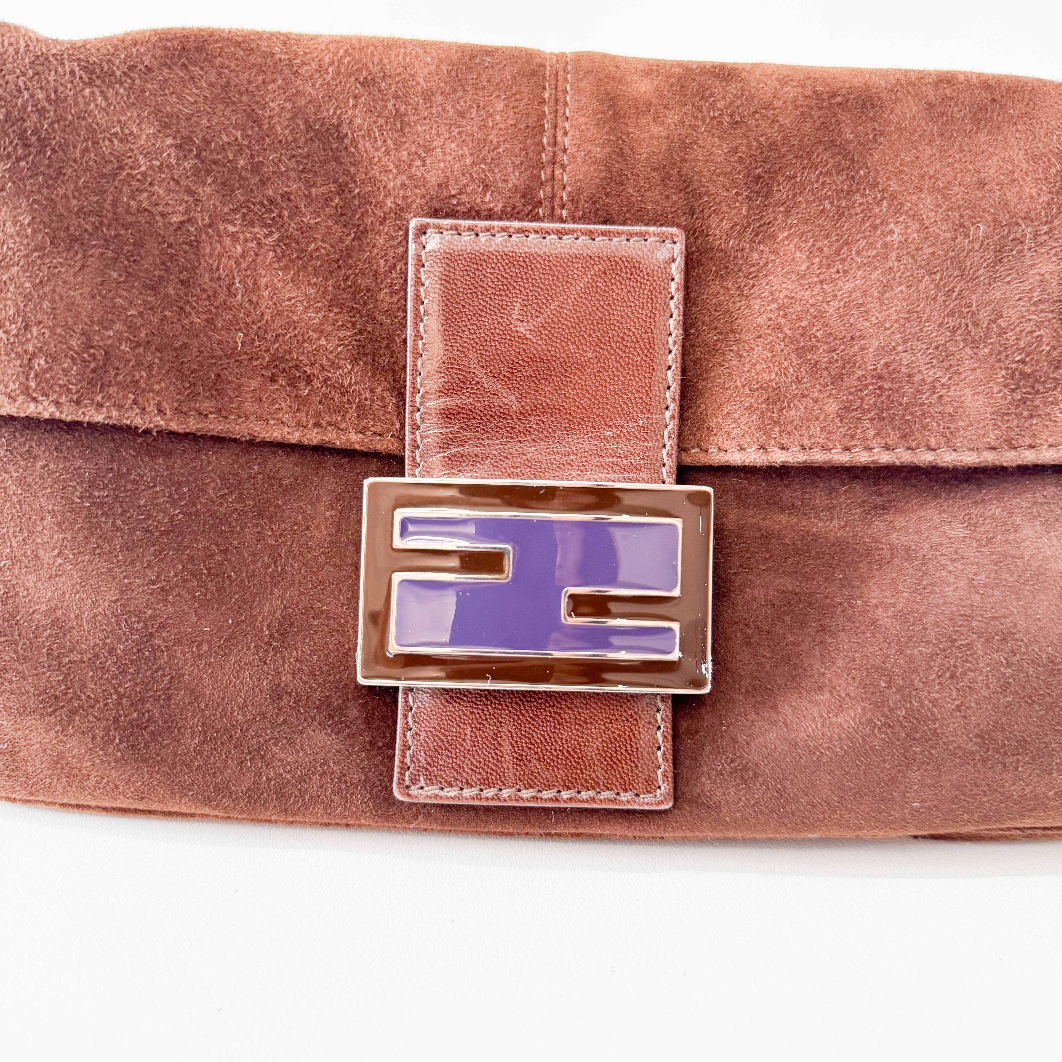 Baguette Brown Suede Shoulder Bag