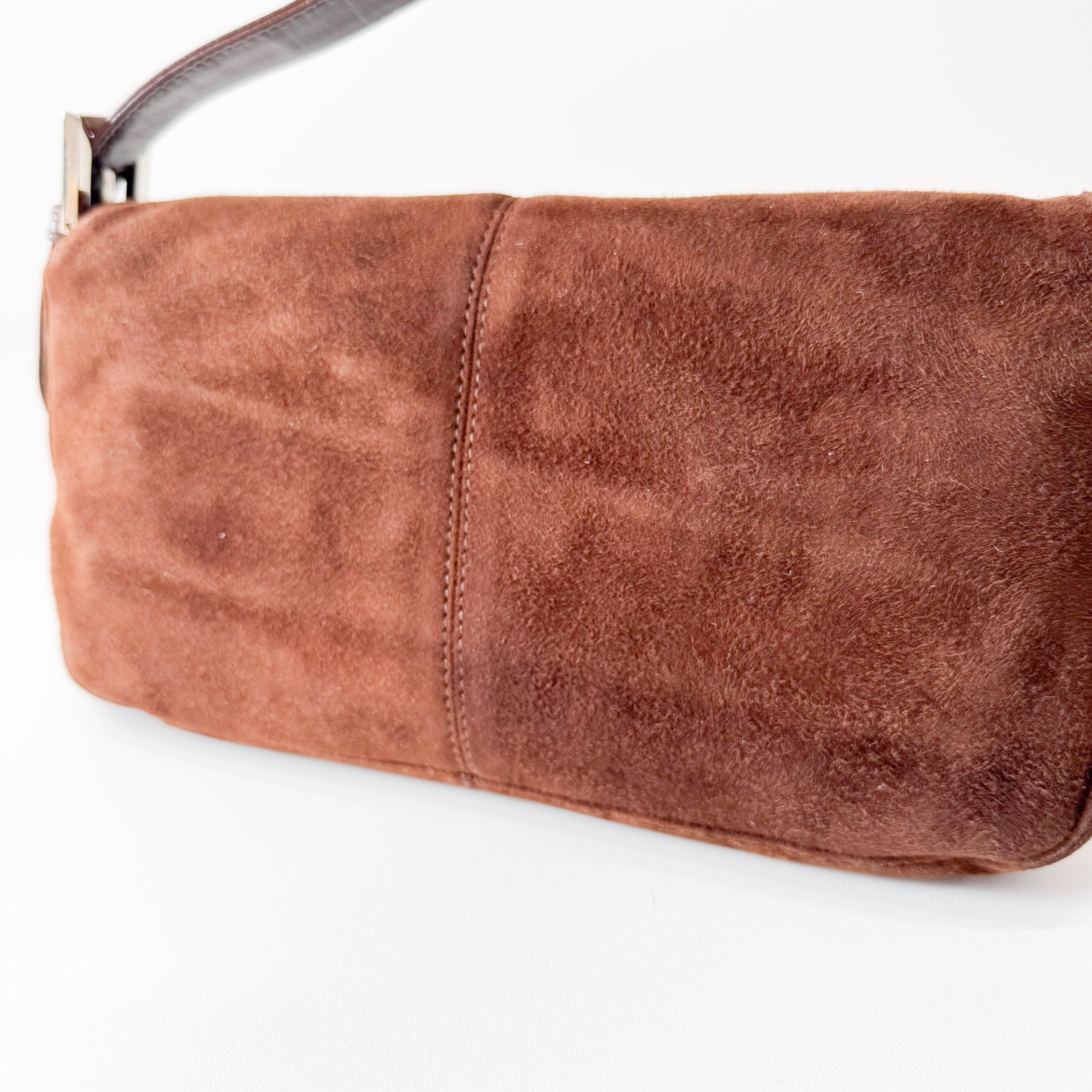 Baguette Brown Suede Shoulder Bag