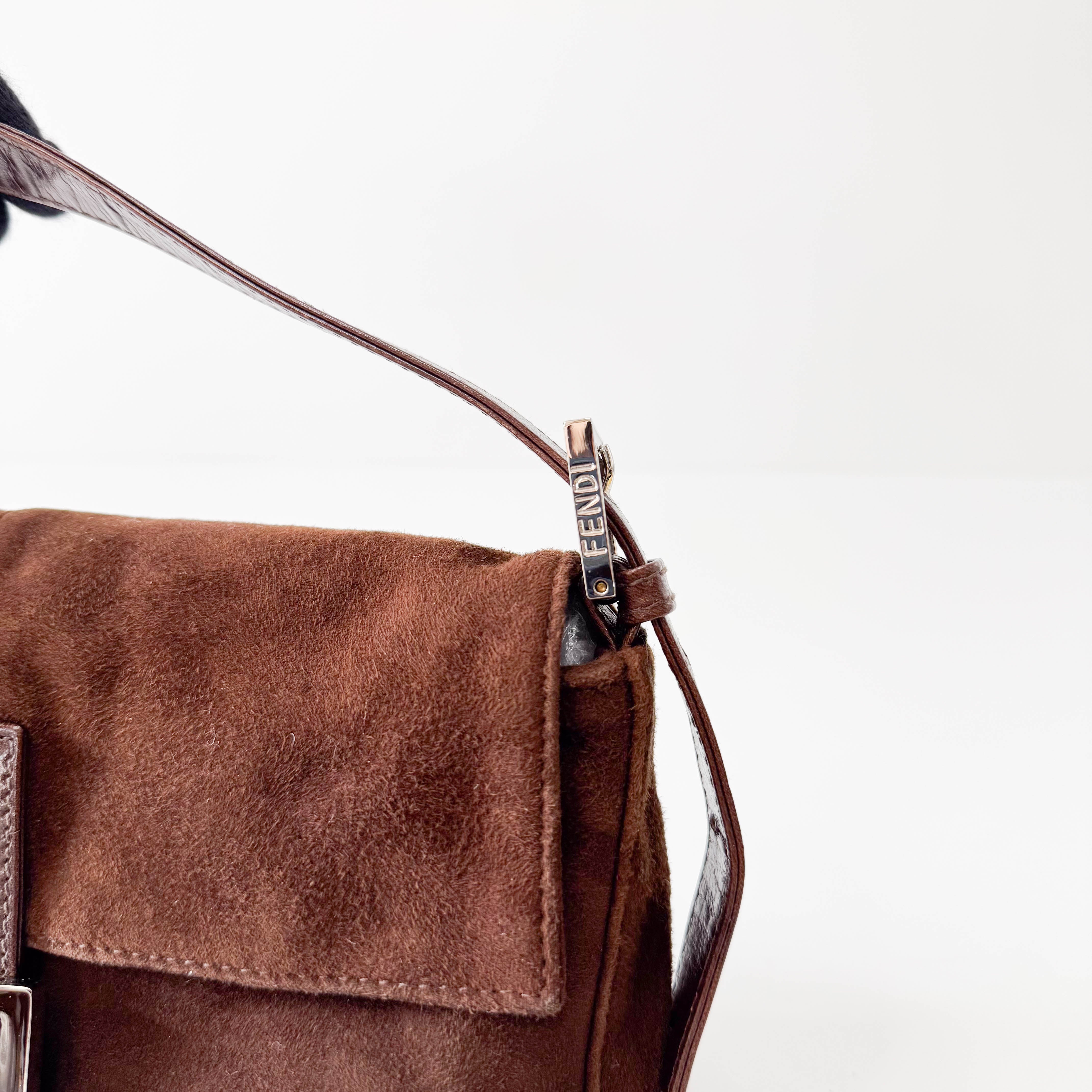 Baguette Brown Suede Shoulder Bag