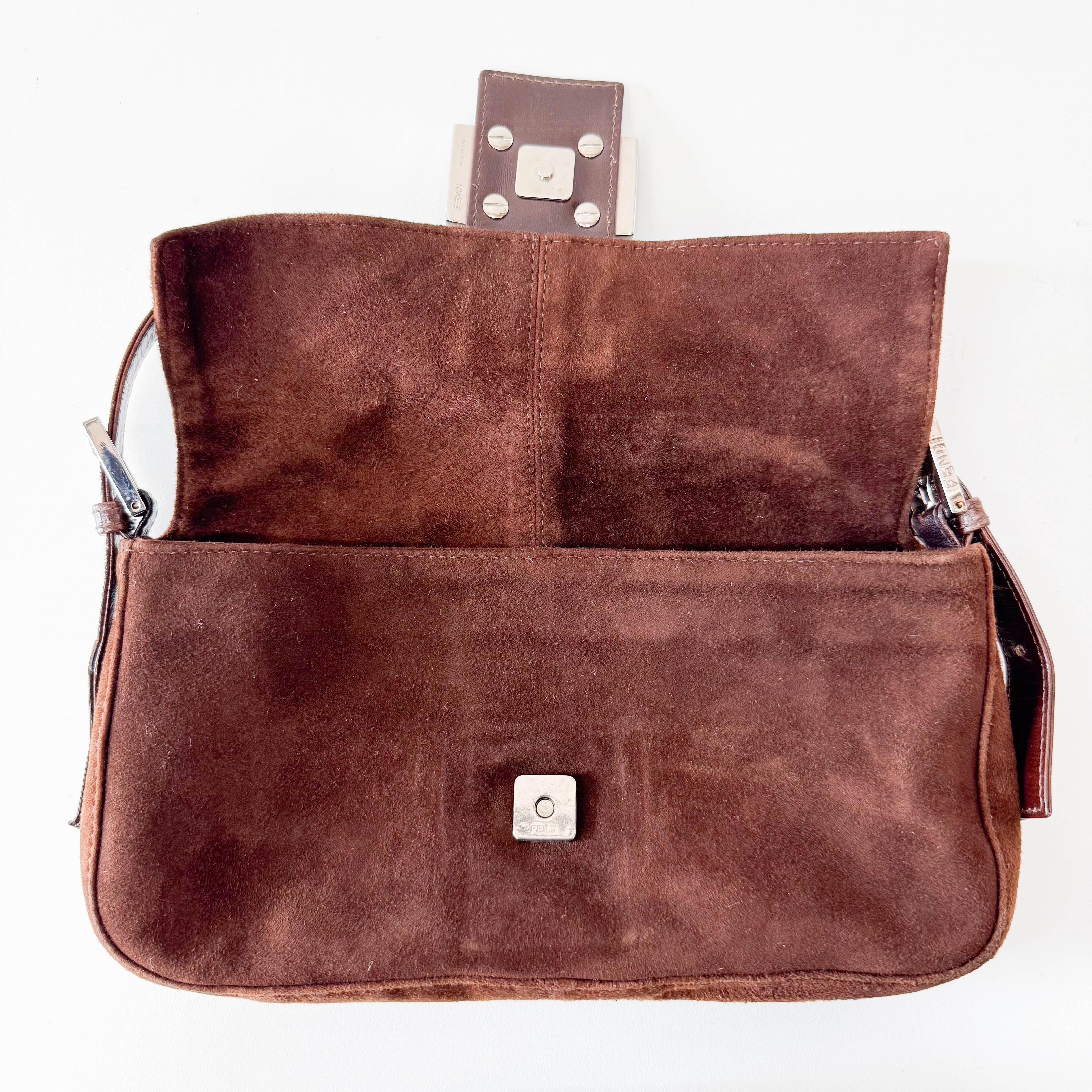 Baguette Brown Suede Shoulder Bag