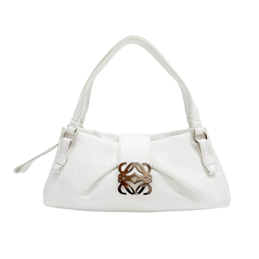 Anagram Buckle White Leather Hand Bag