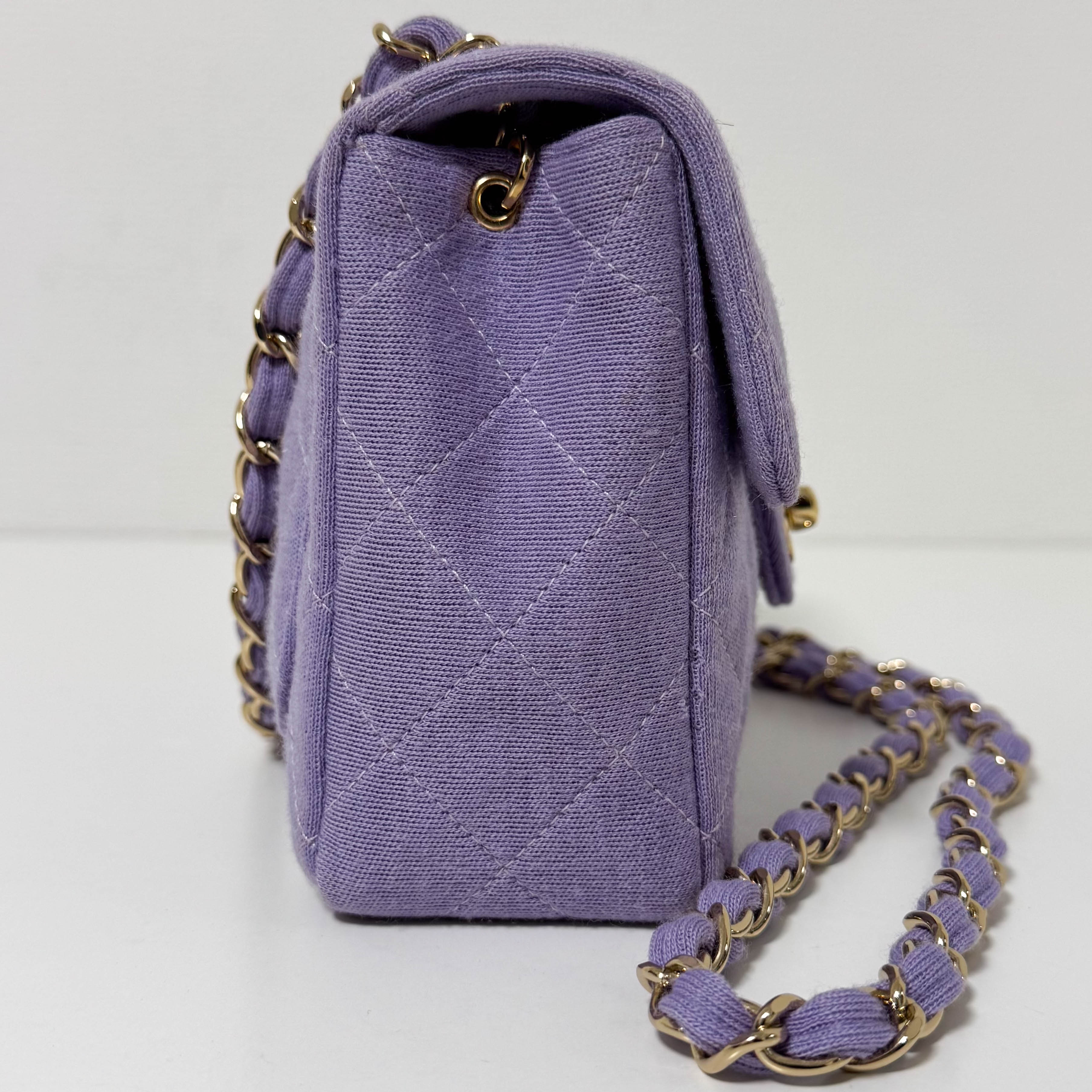 TImeless Classic Mini Single Flap Puple Cotton Shoulder Bag