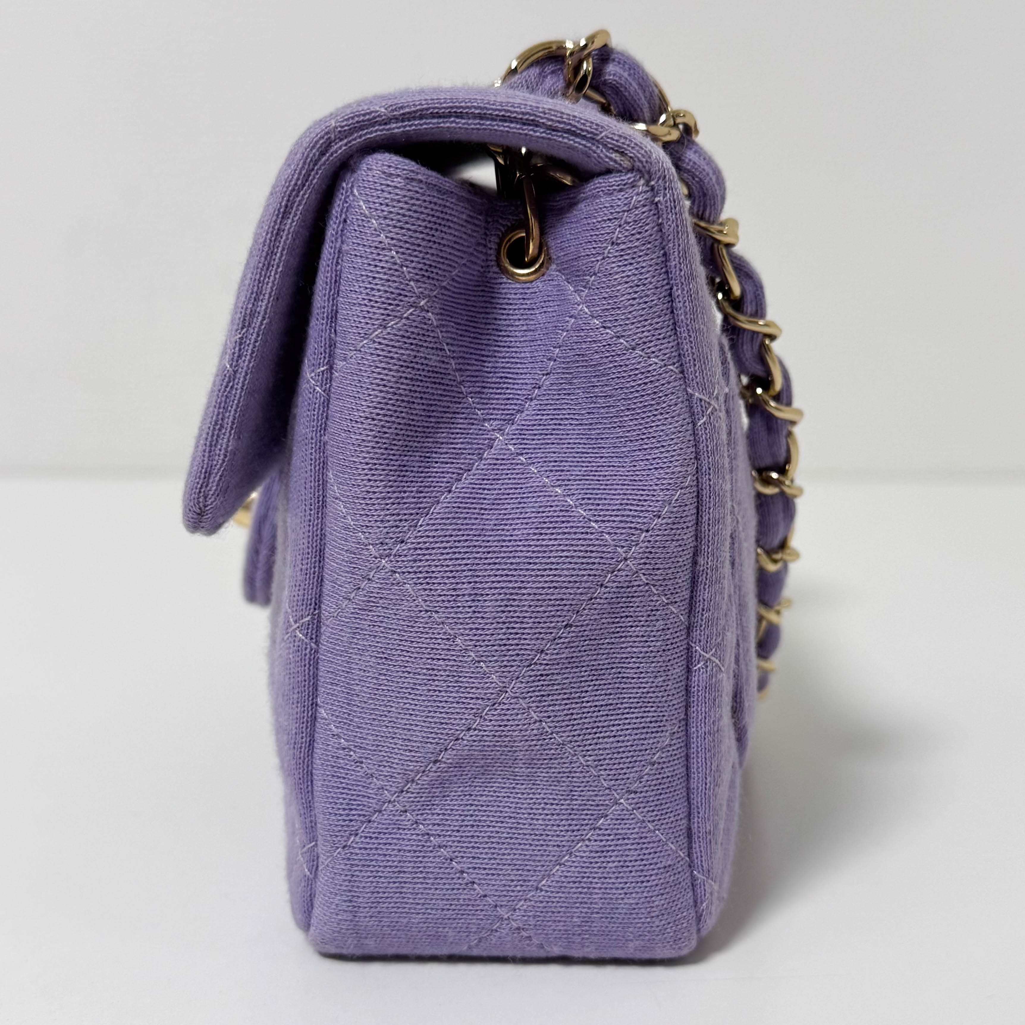 TImeless Classic Mini Single Flap Puple Cotton Shoulder Bag
