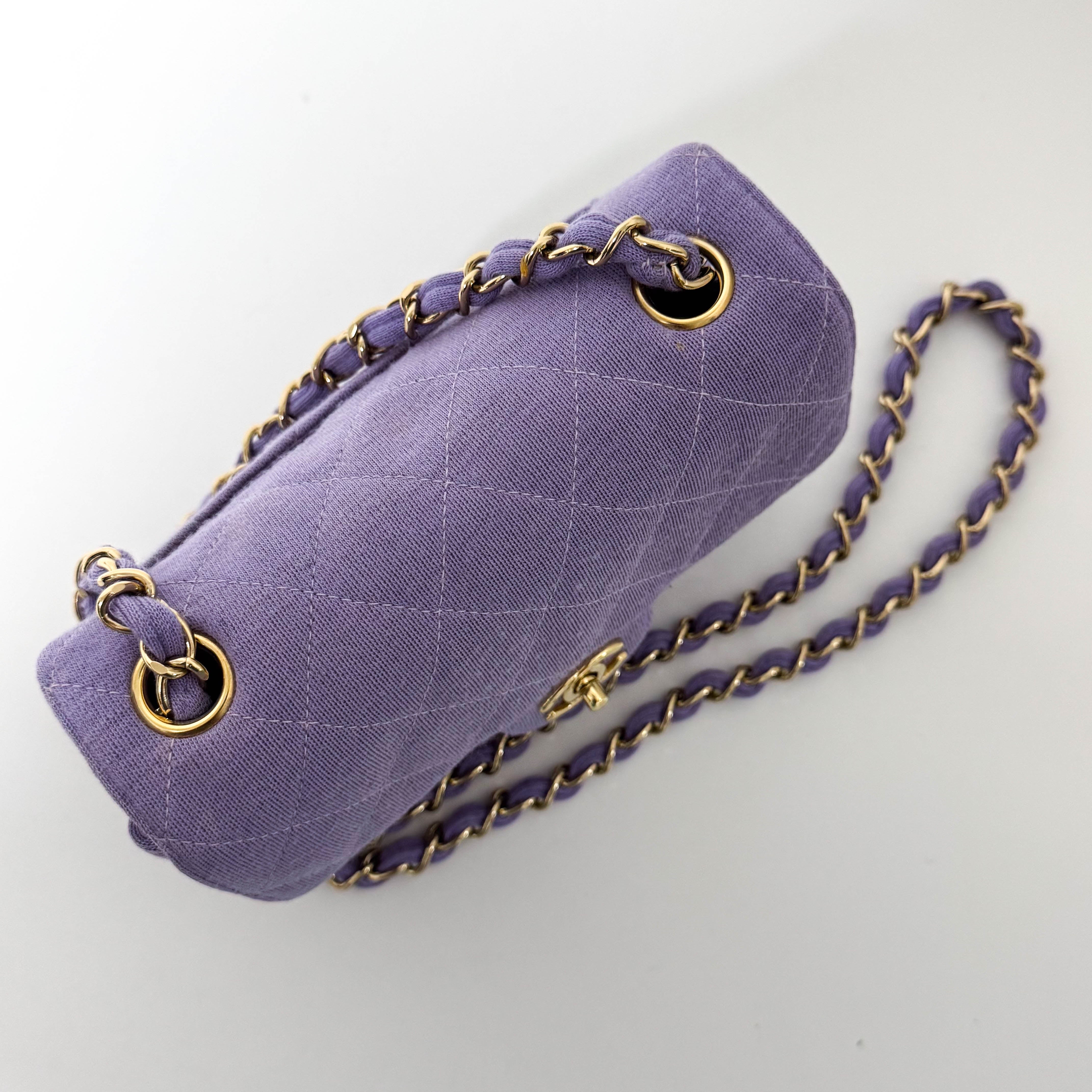 TImeless Classic Mini Single Flap Puple Cotton Shoulder Bag