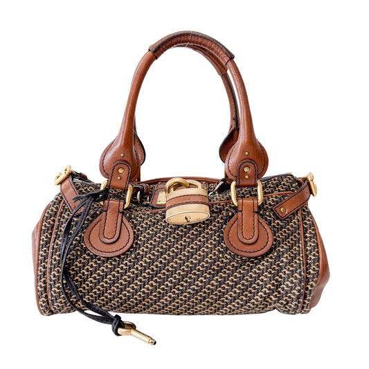 Paddington Brown Gold Leather Tweed Handbag