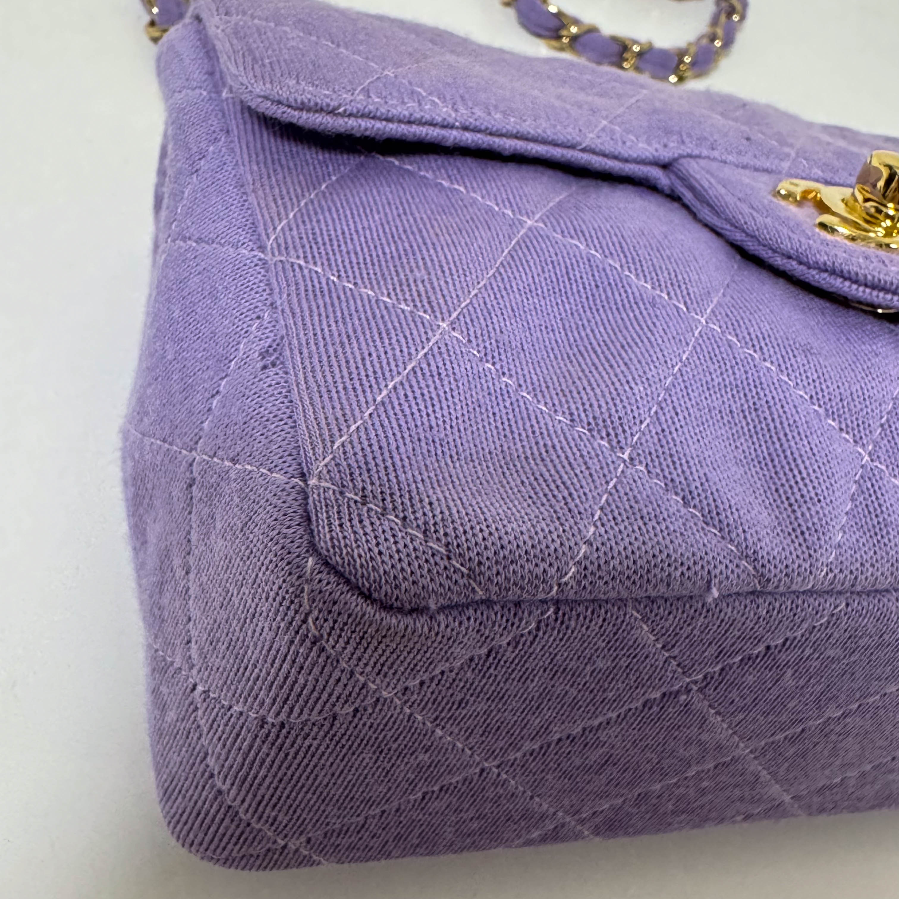 TImeless Classic Mini Single Flap Puple Cotton Shoulder Bag
