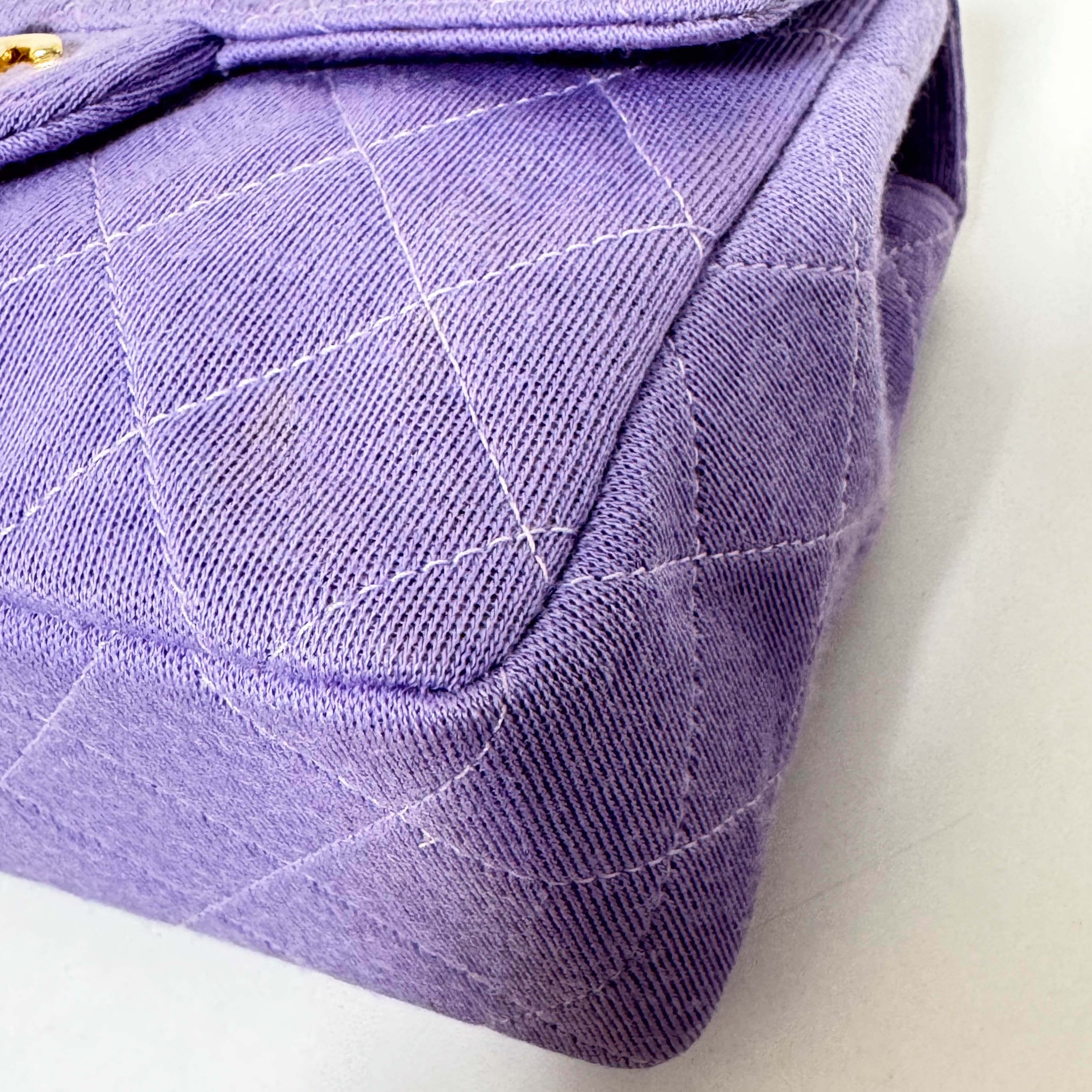 TImeless Classic Mini Single Flap Puple Cotton Shoulder Bag