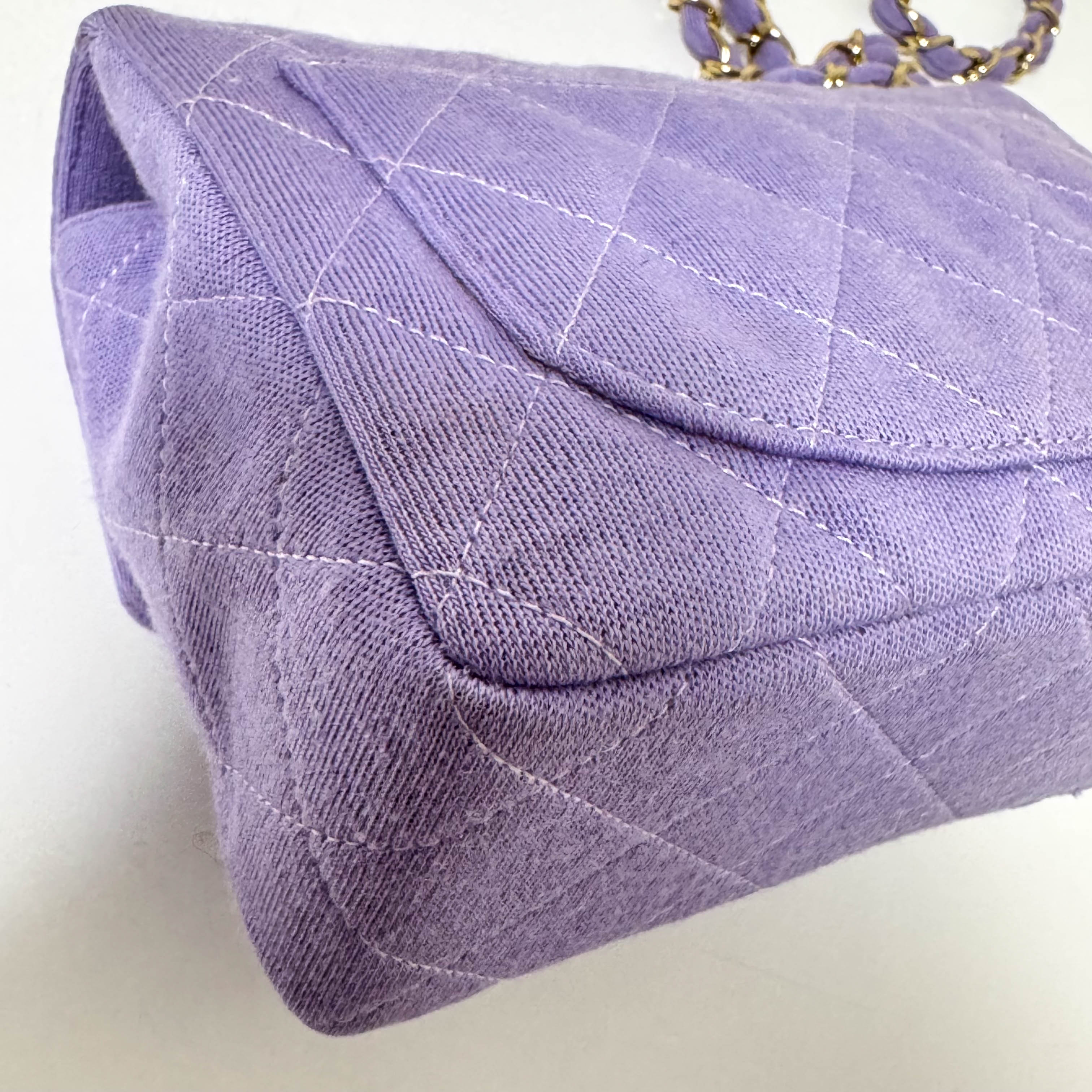 TImeless Classic Mini Single Flap Puple Cotton Shoulder Bag