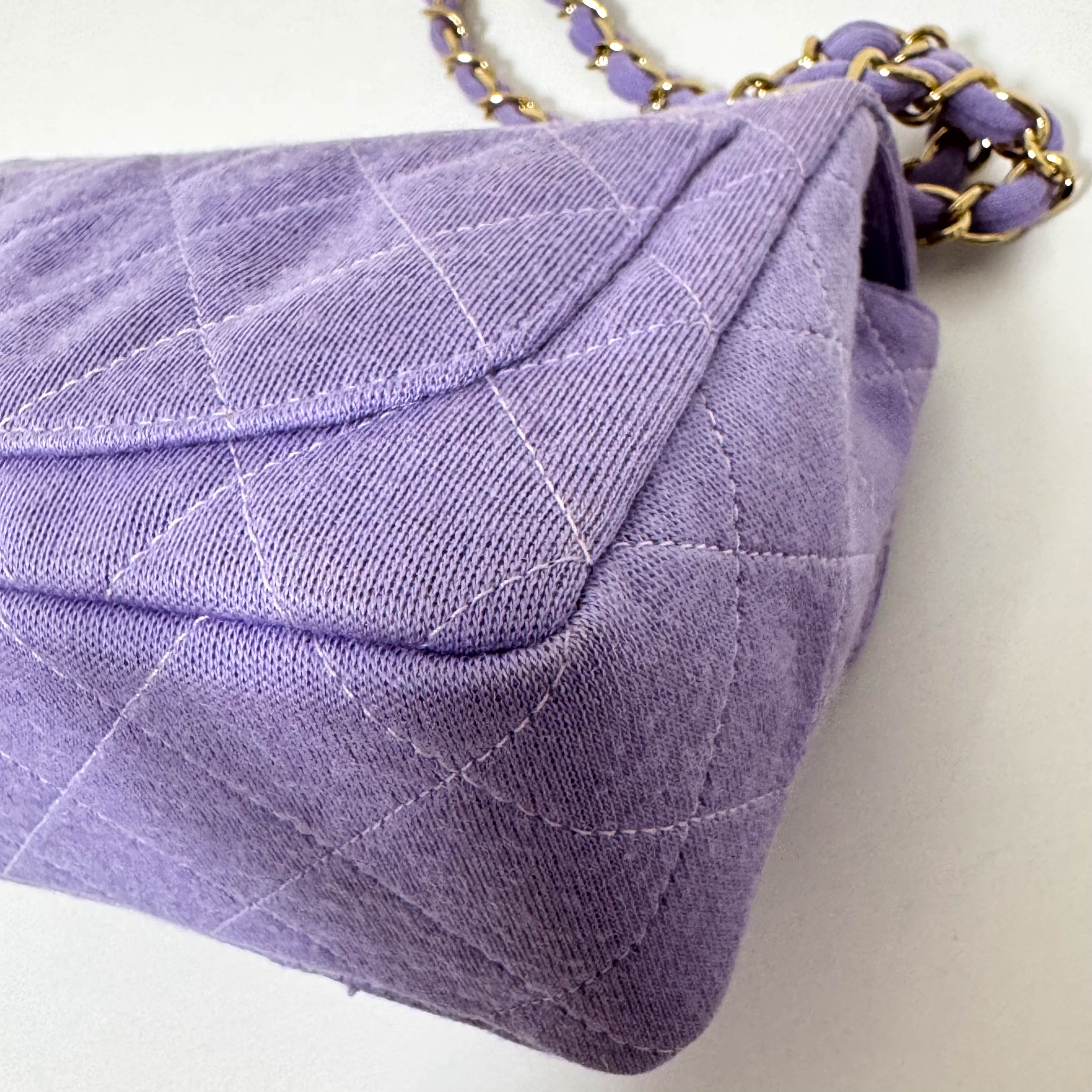 TImeless Classic Mini Single Flap Puple Cotton Shoulder Bag