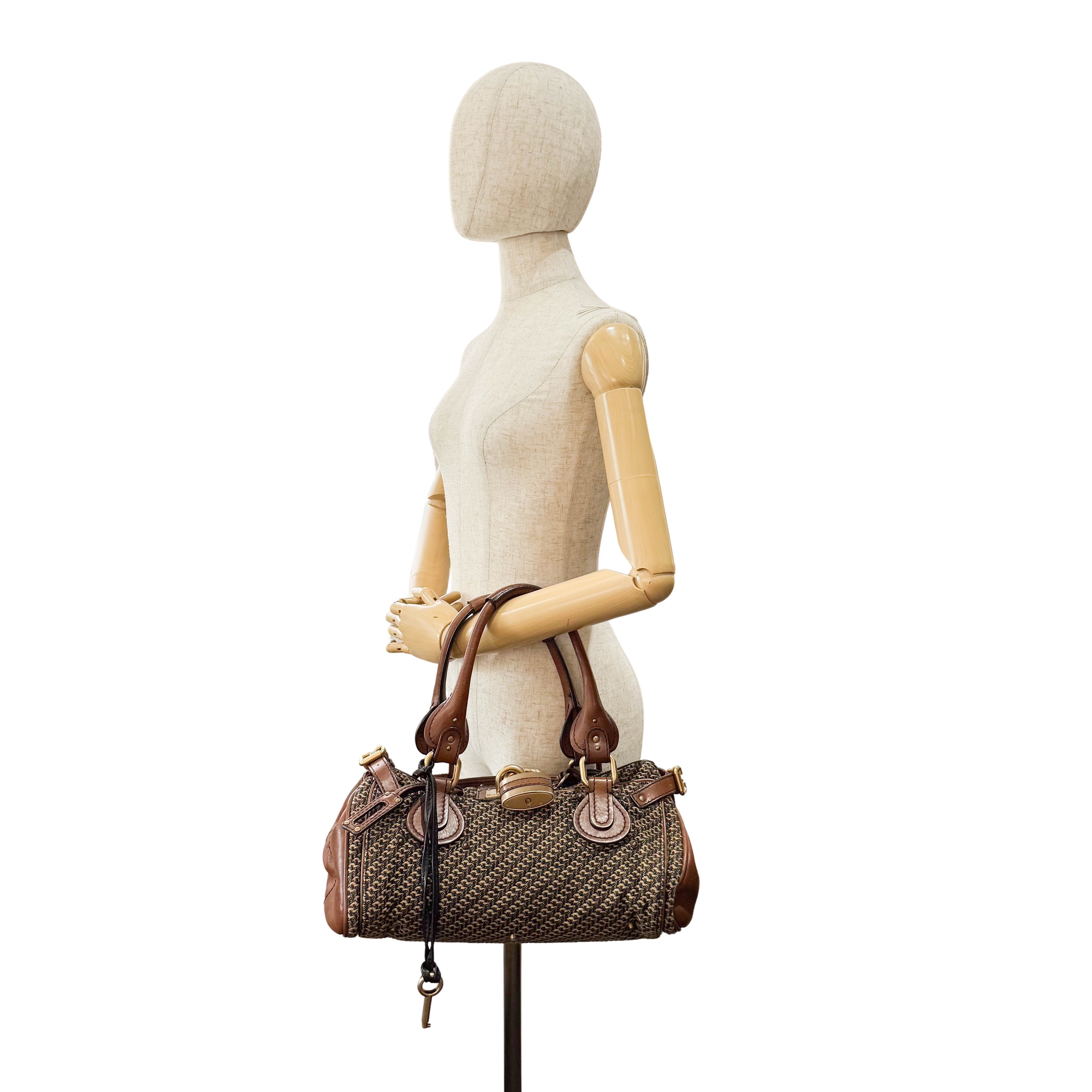 Paddington Brown Gold Leather Tweed Handbag