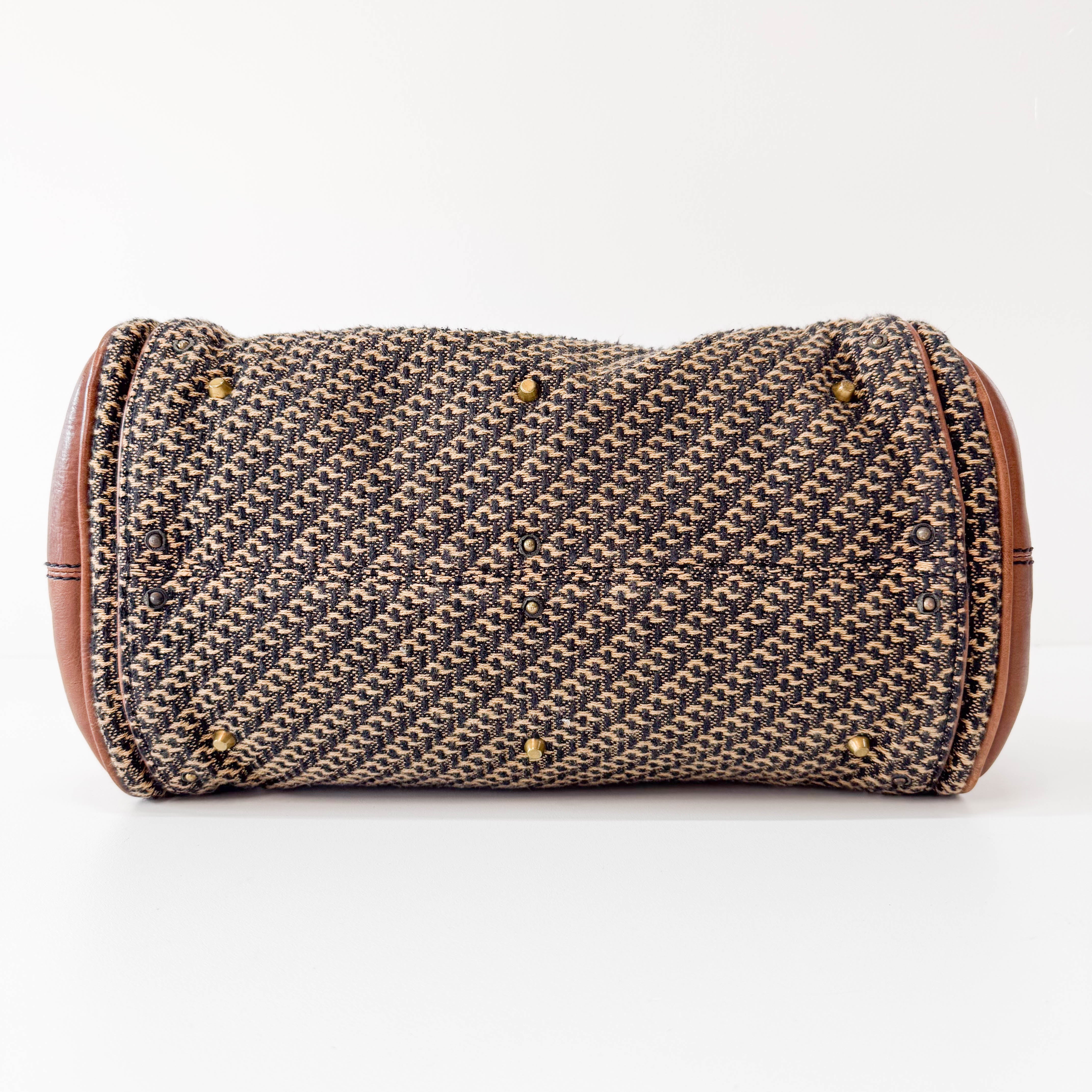 Paddington Brown Gold Leather Tweed Handbag